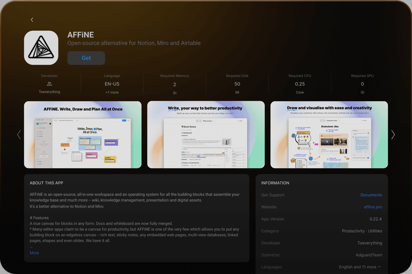 AFFINE application interface