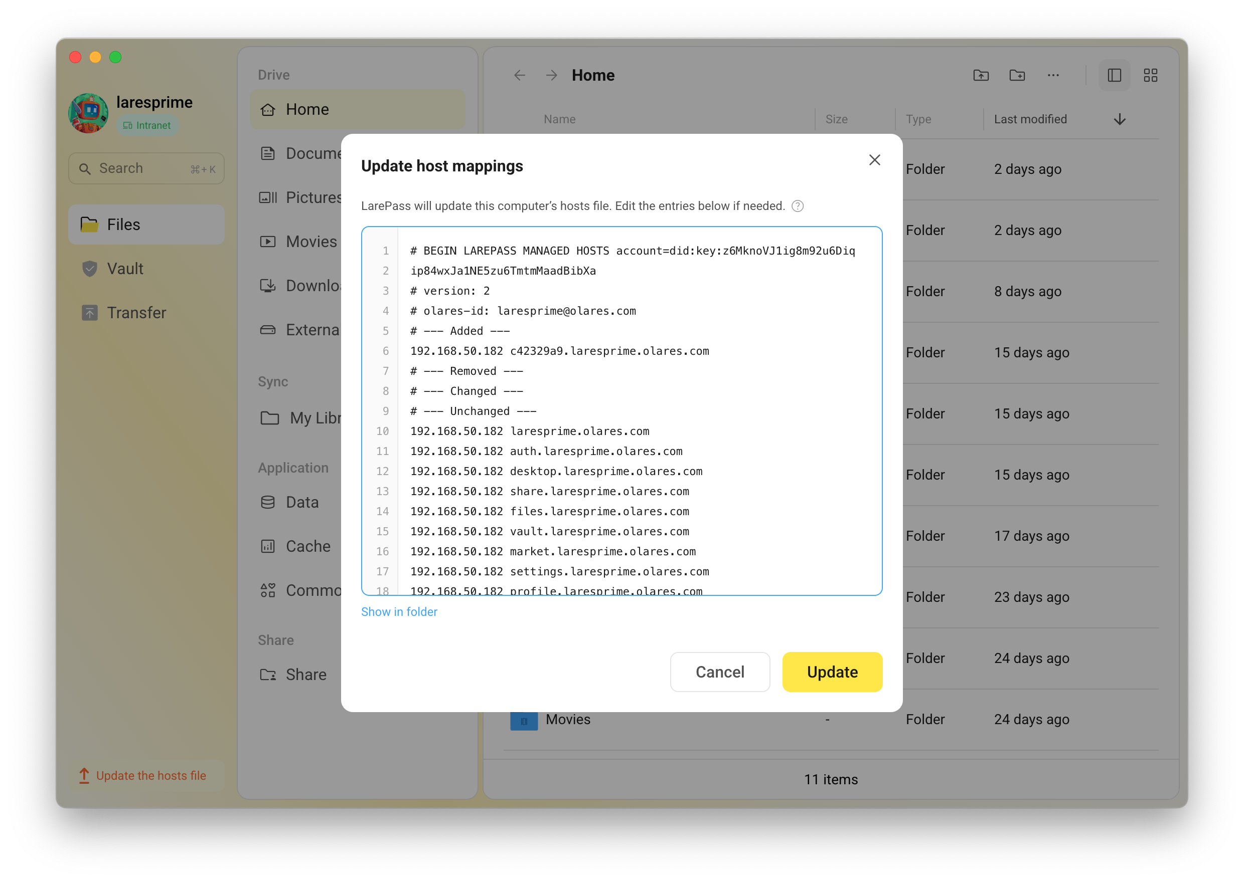 Use host mappings to open supported Olares domains directly on the same local network.