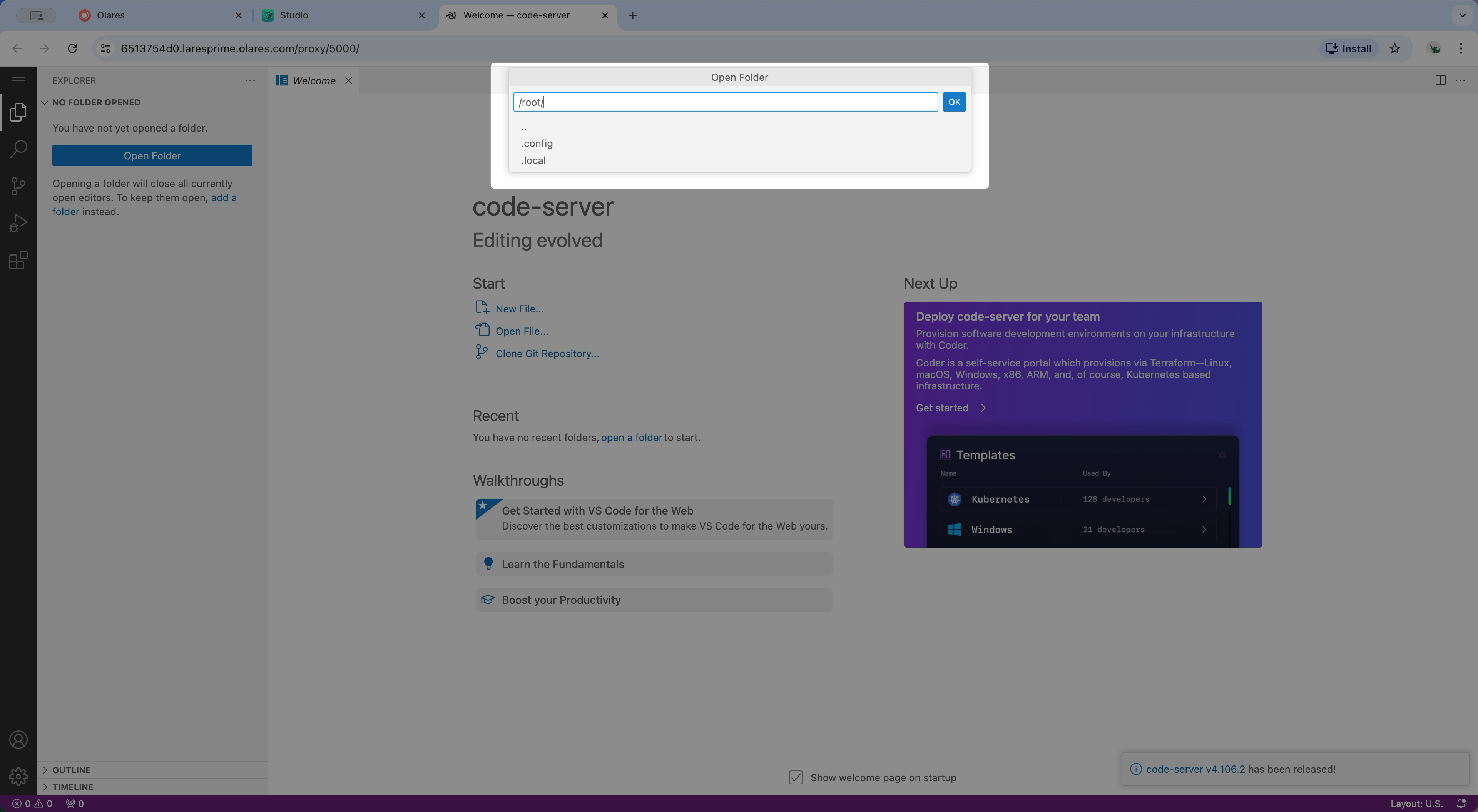 Open root directory
