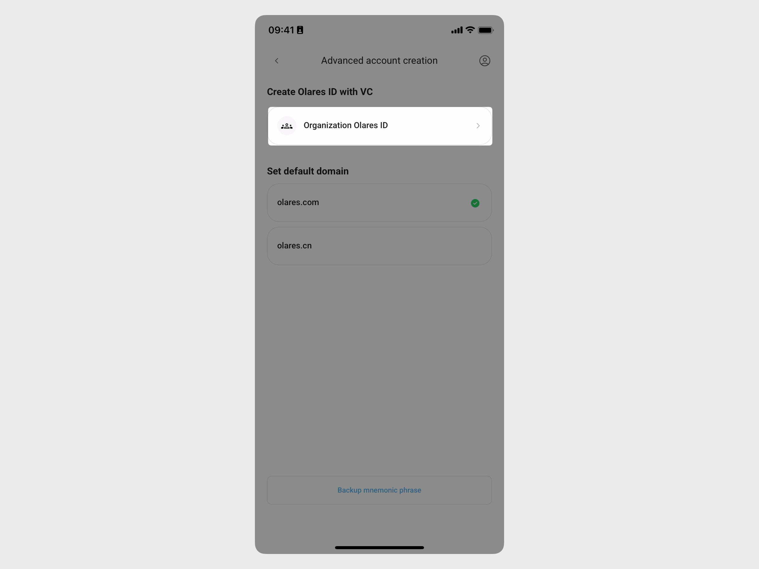 Organization Olares ID options in LarePass