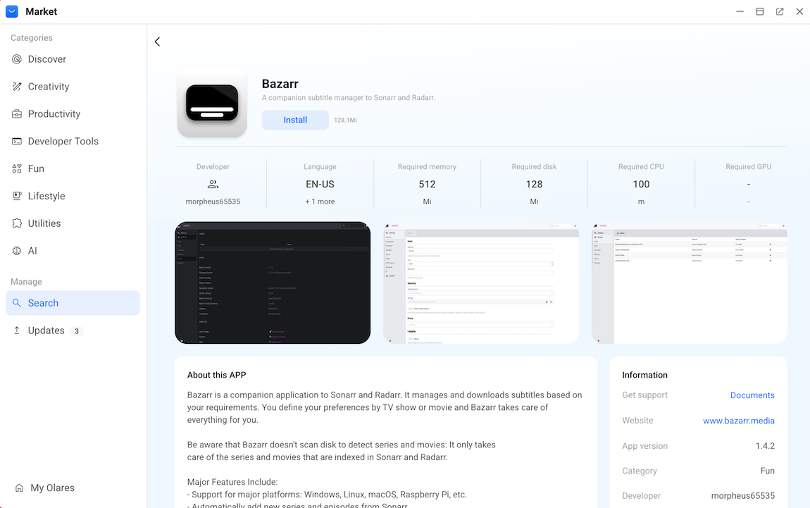 Bazarr app in Market