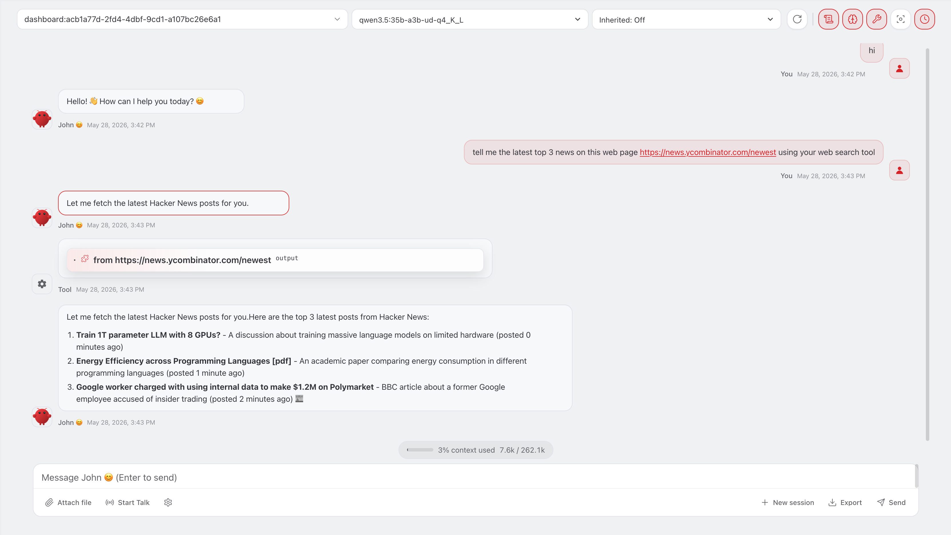 Web search results using SearXNG