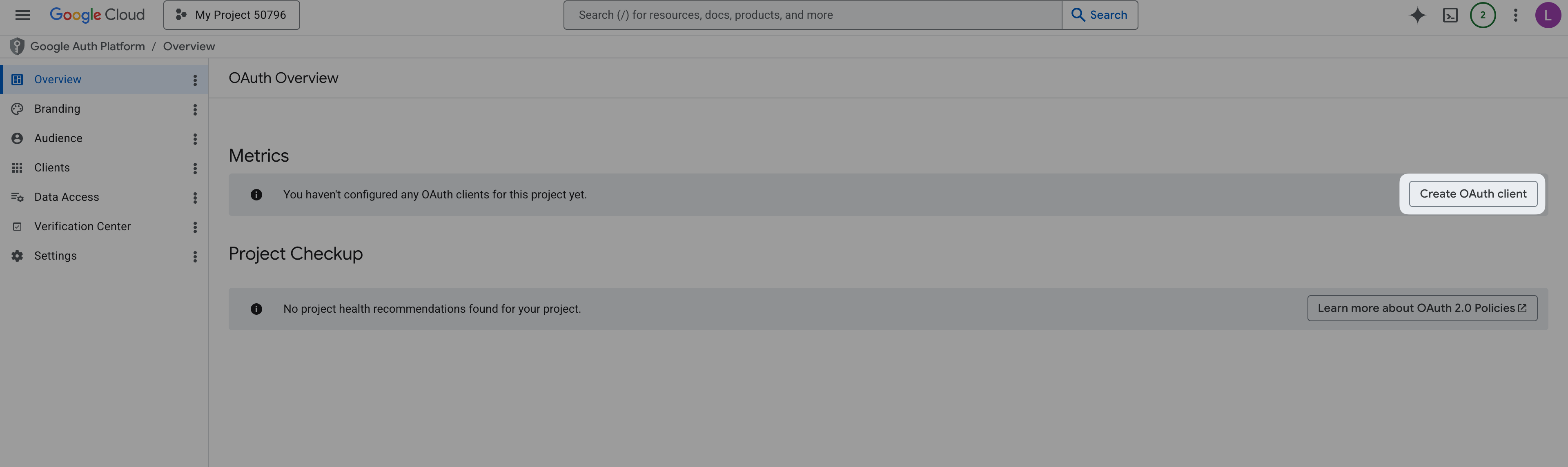Create OAuth client