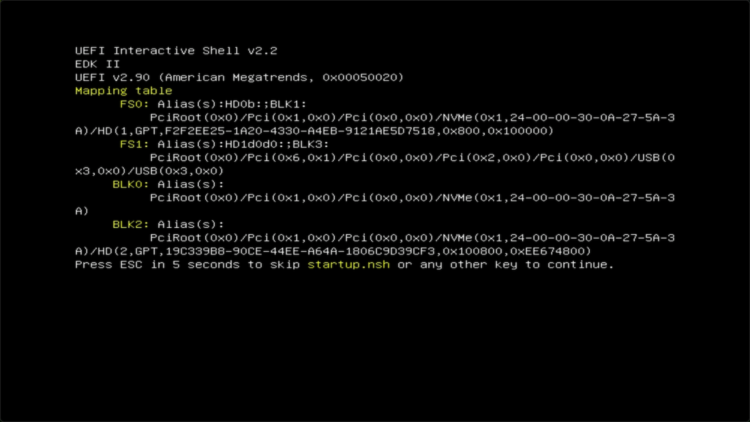 UEFI shell startup