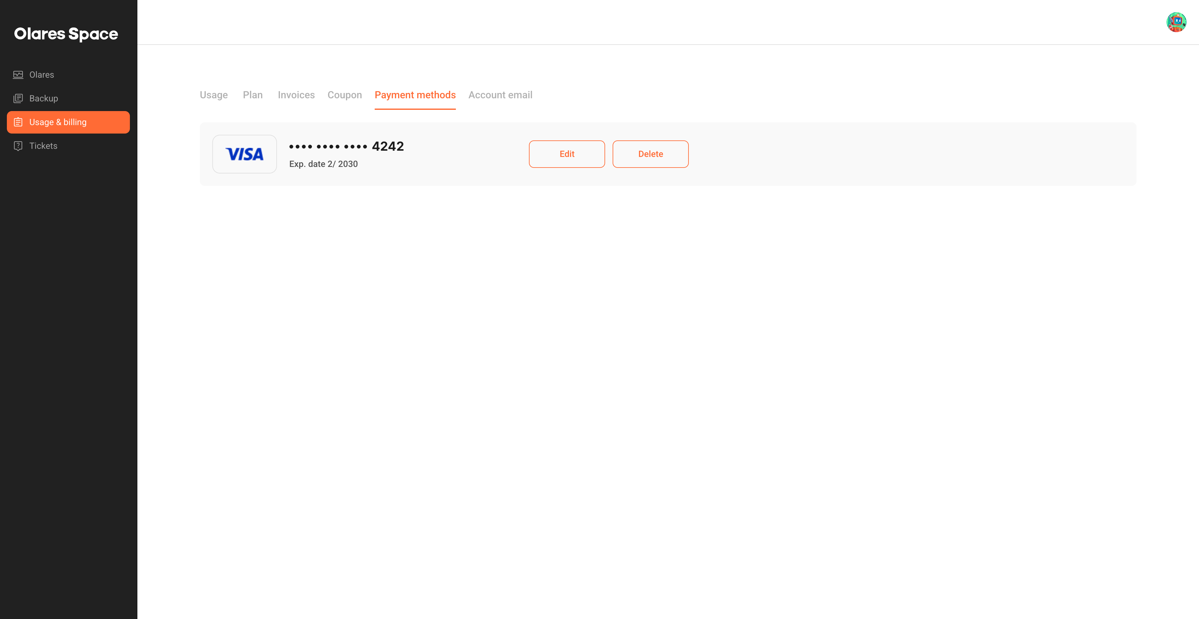 Payment methods panel
