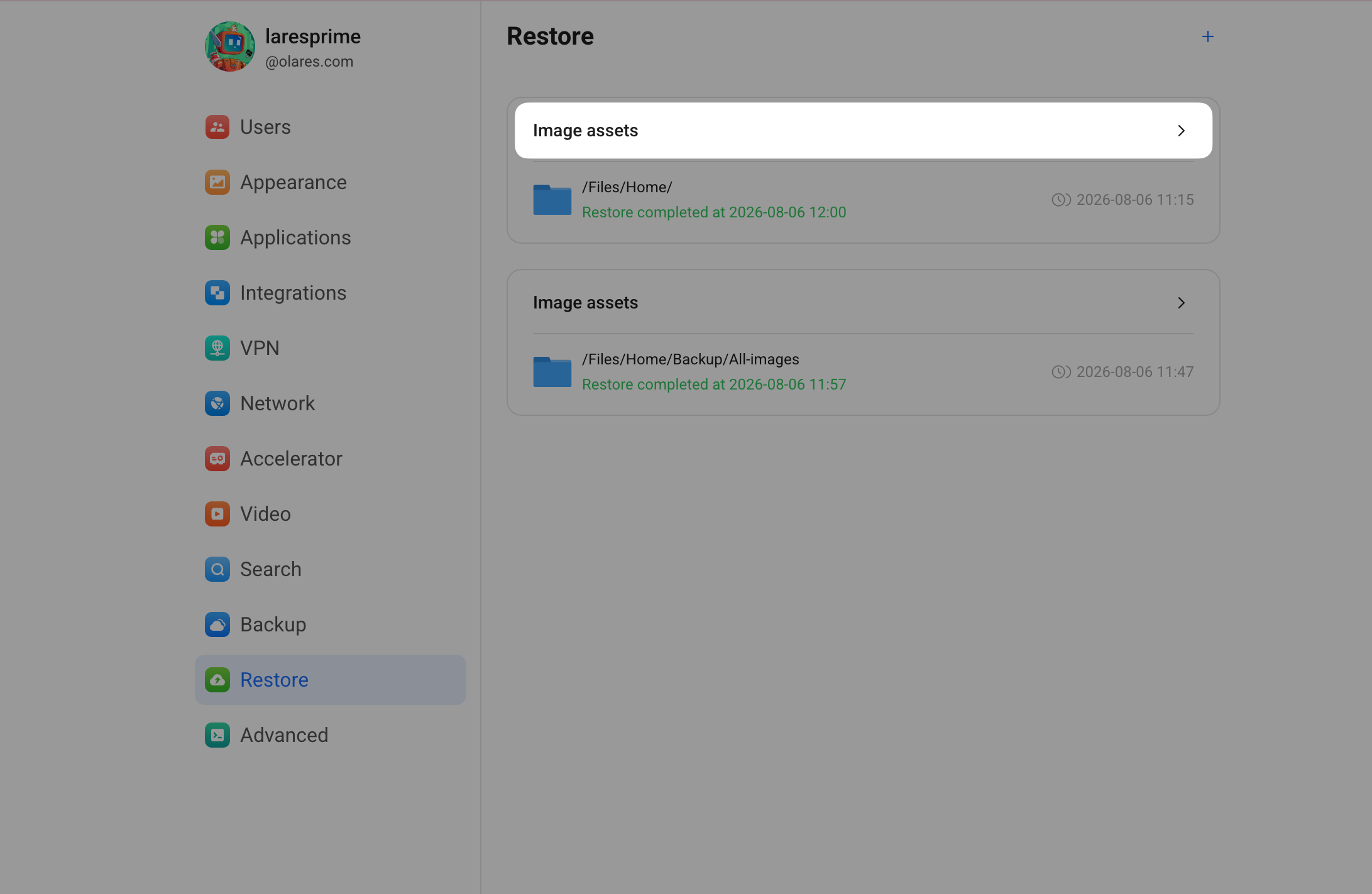 Restore task completed