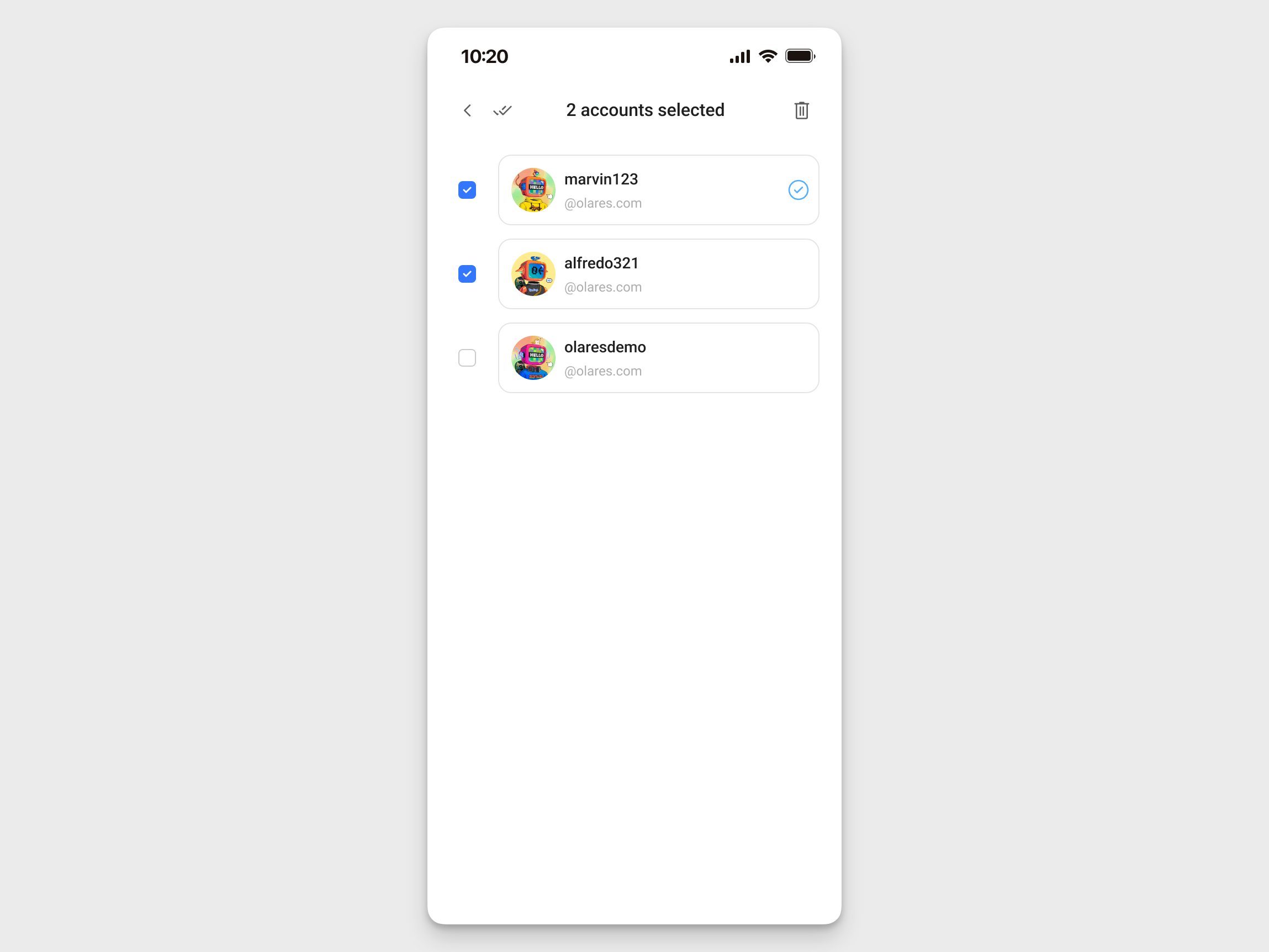 Delete accounts on mobile device