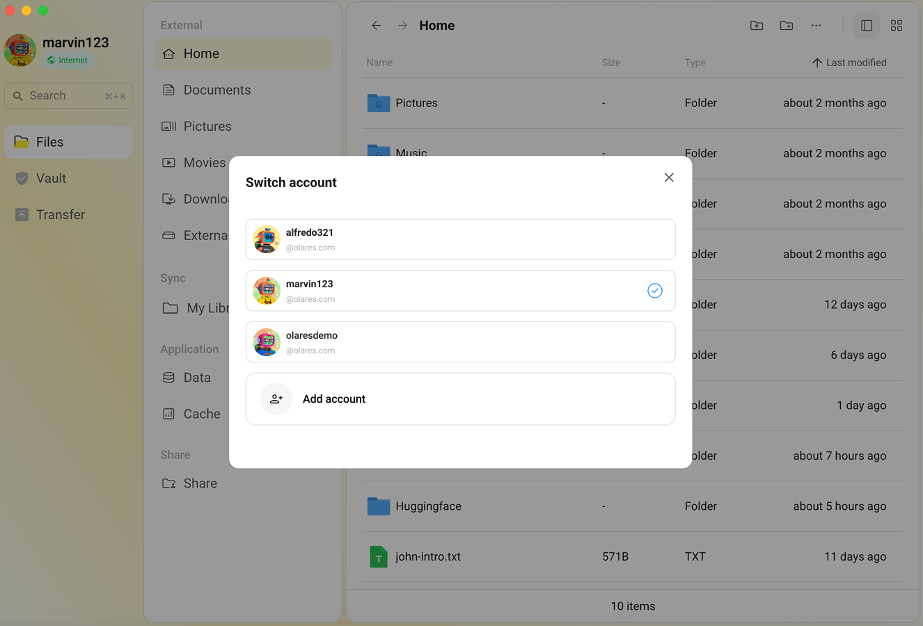 Switch accounts on desktop