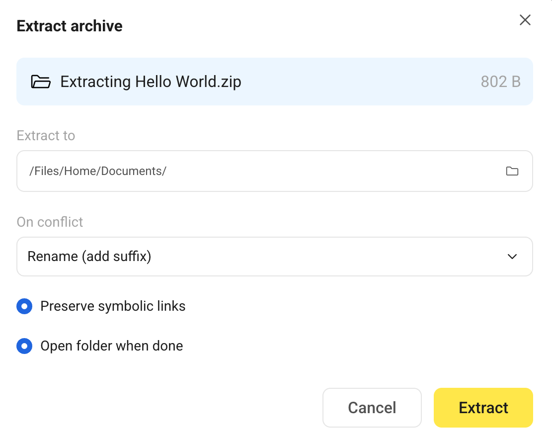 Extract archive settings