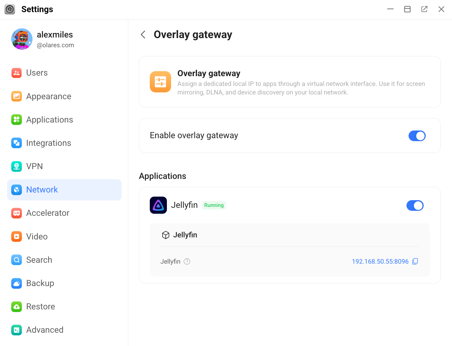 Overlay gateway for an app