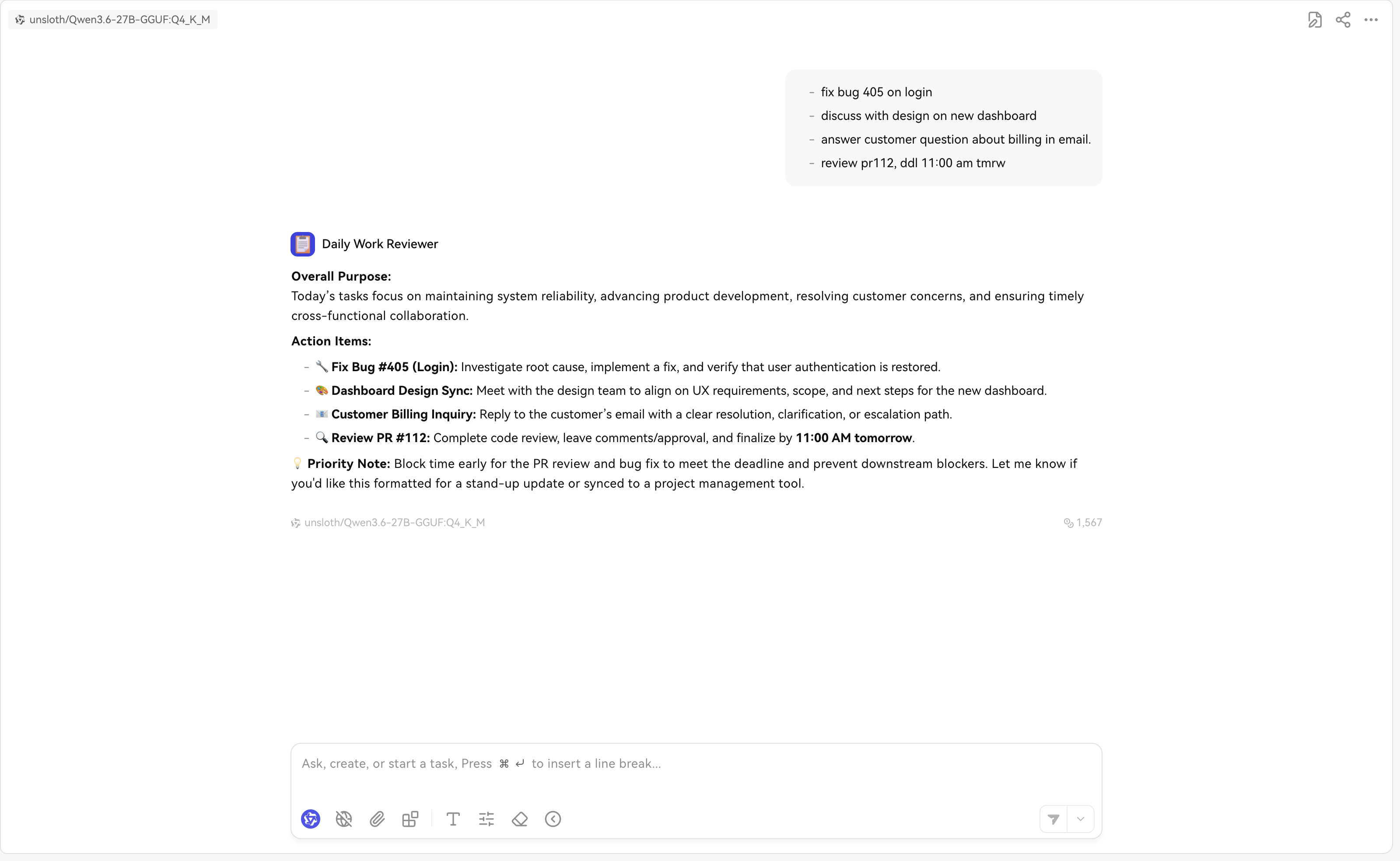 Sample output by agent builder
