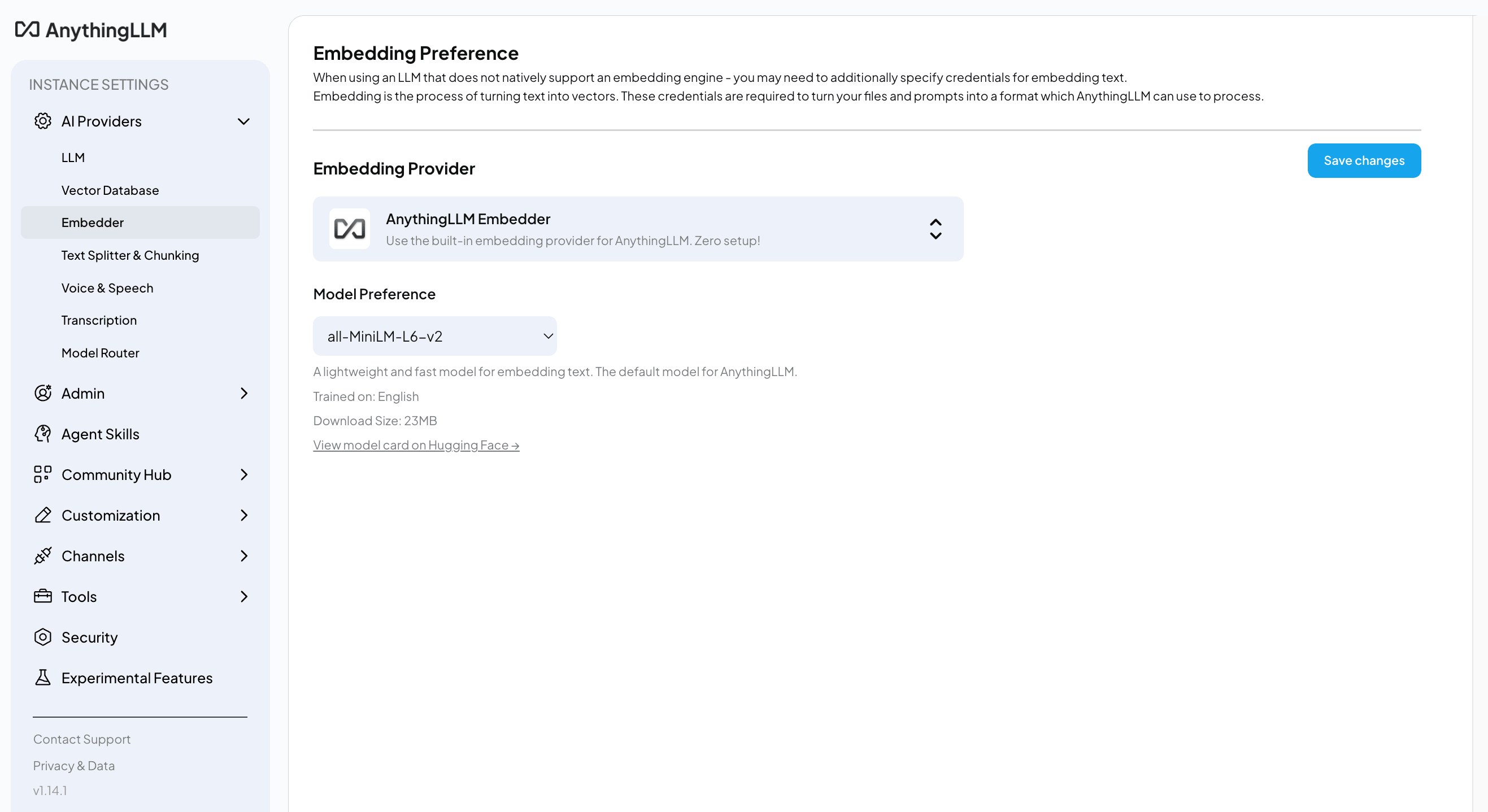Configure embedding model