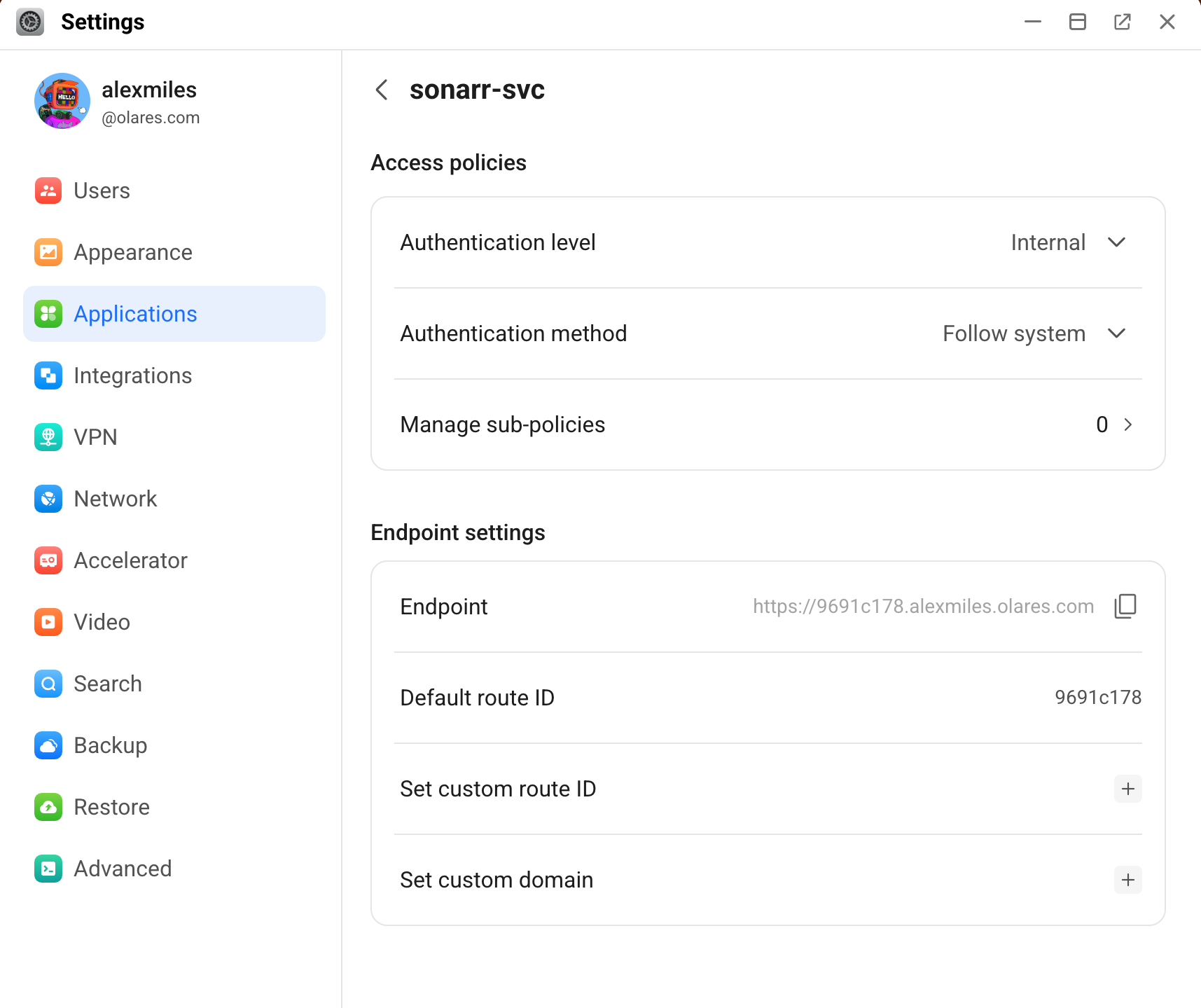 Sonarr internal endpoint in Settings