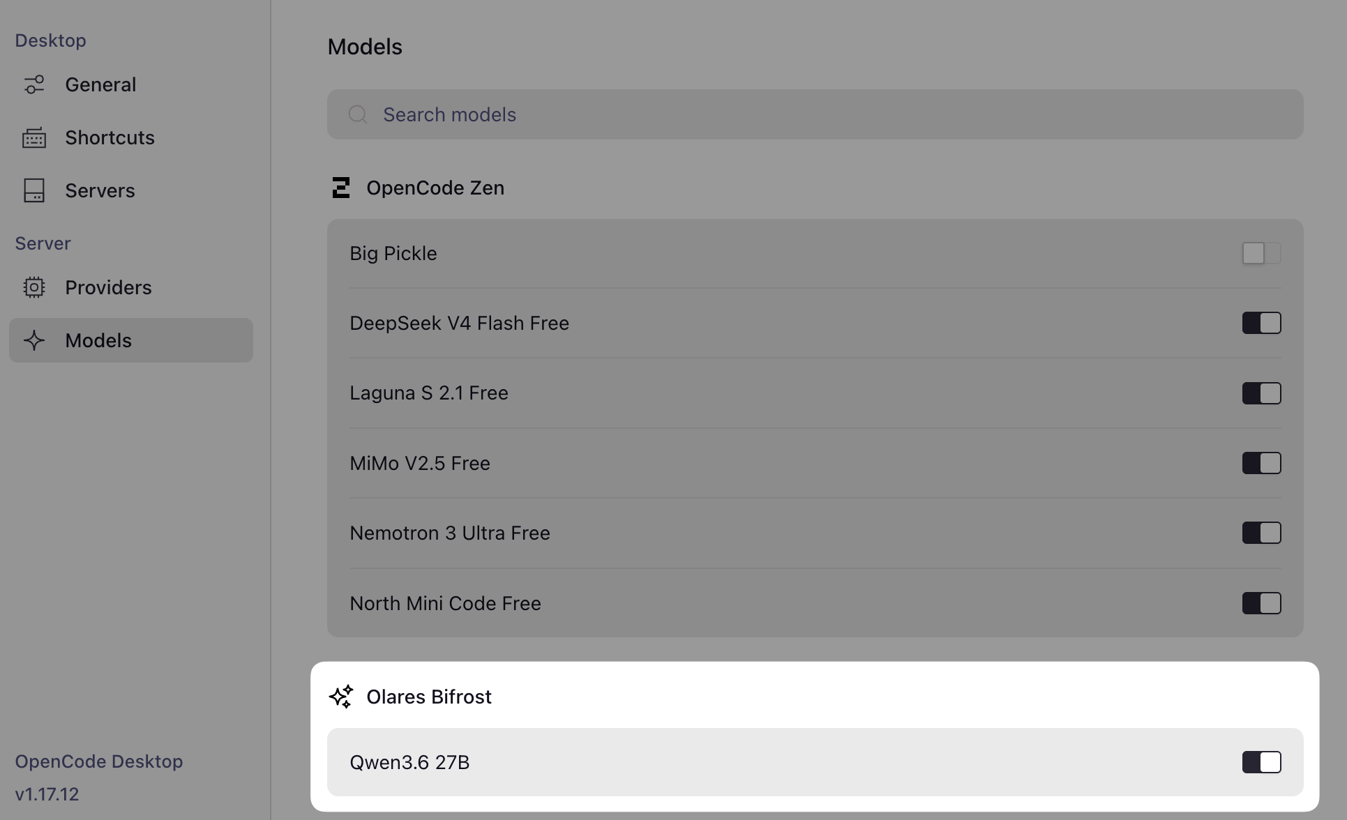 Added models enabled in OpenCode