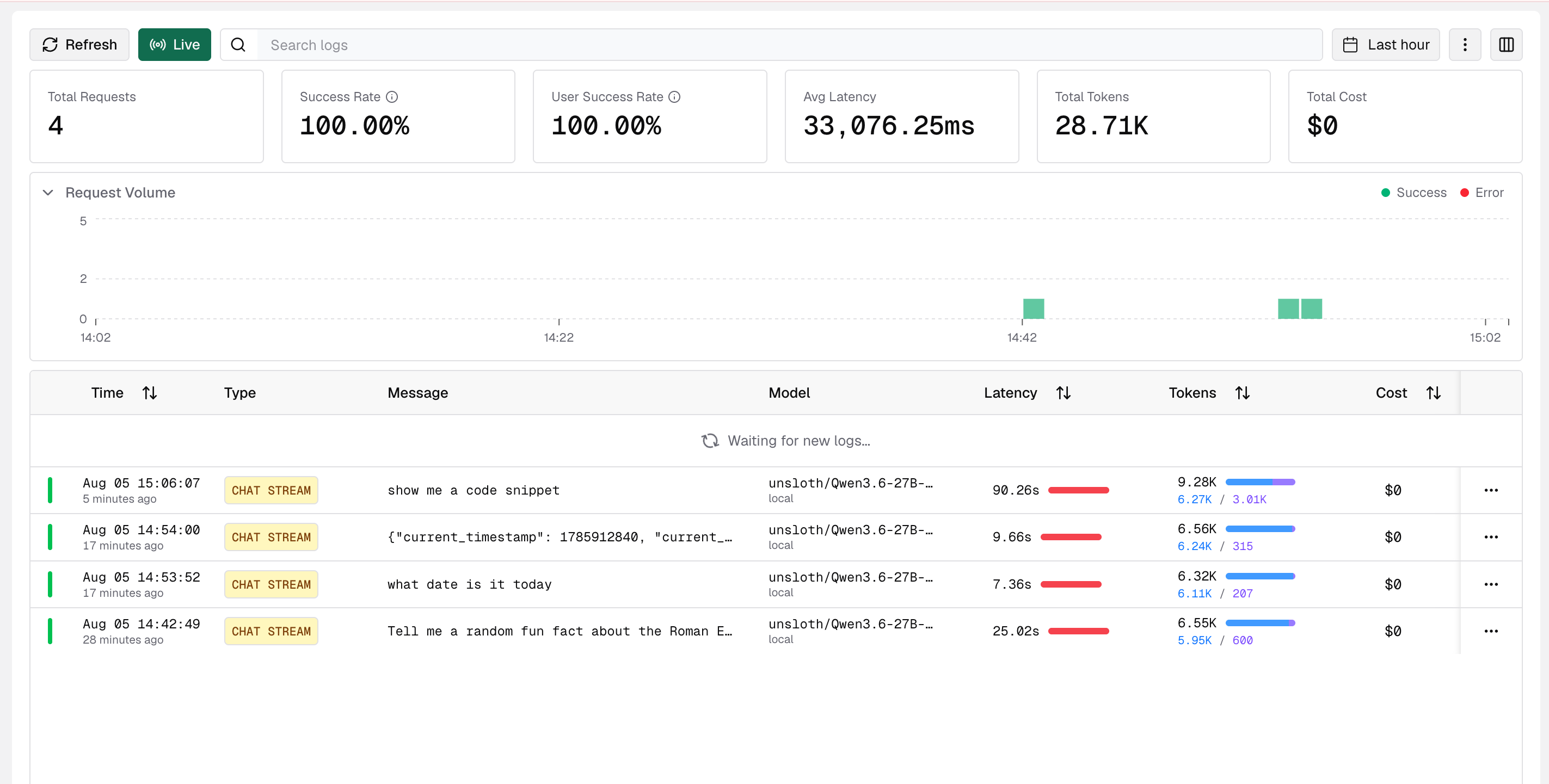 Bifrost log for Open WebUI