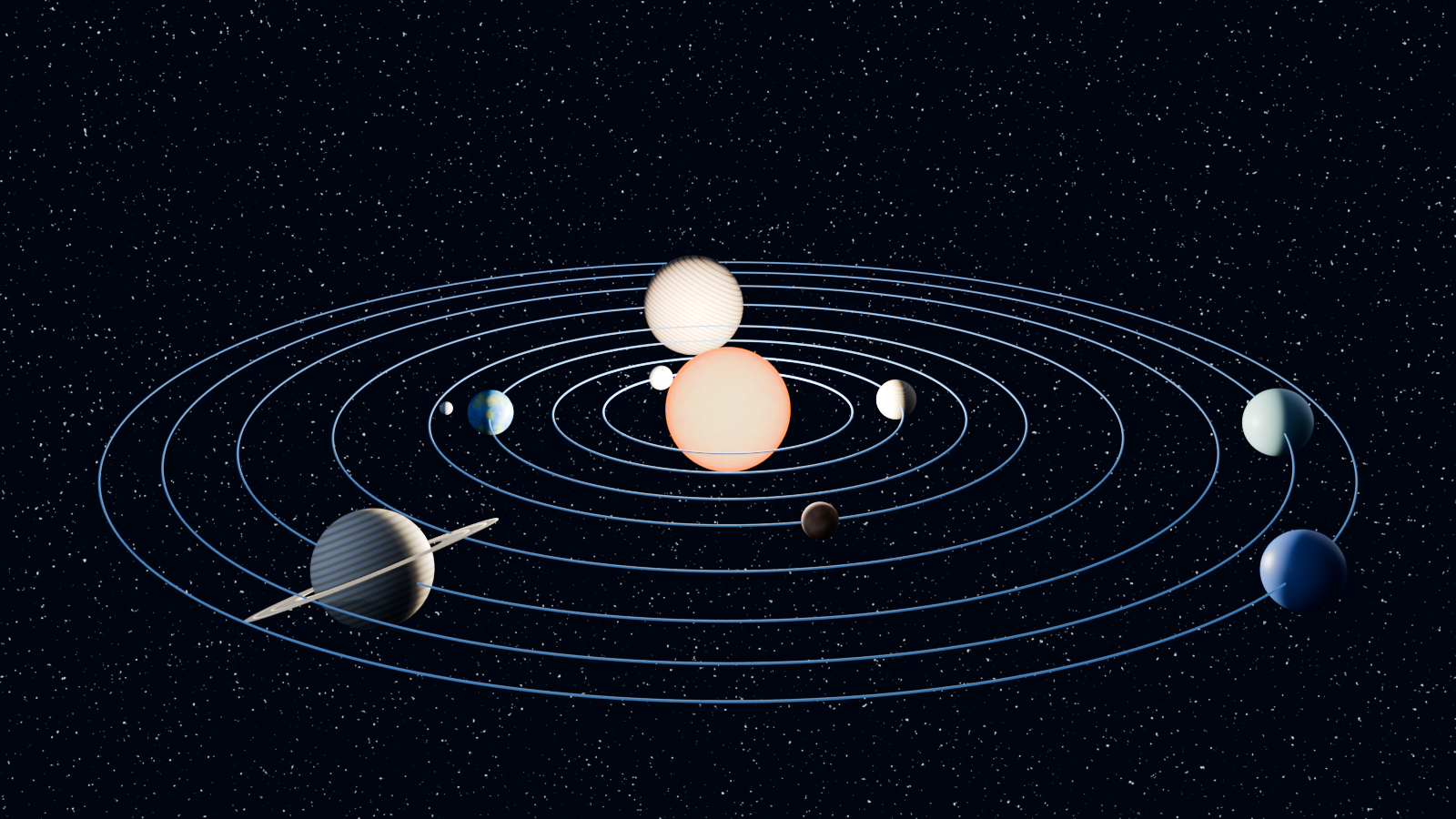 Solar-system illustration rendered in Blender