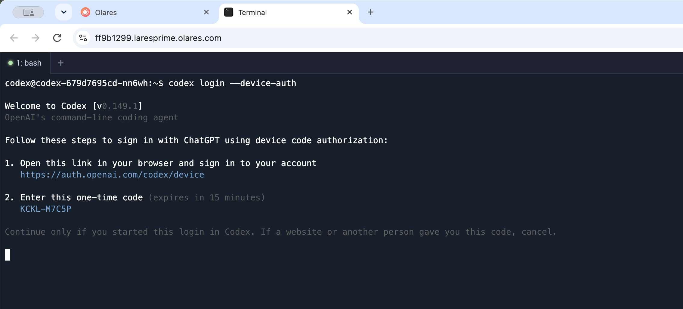 Codex device code login