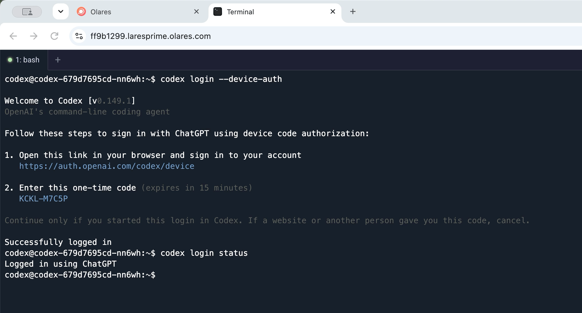 Codex login status