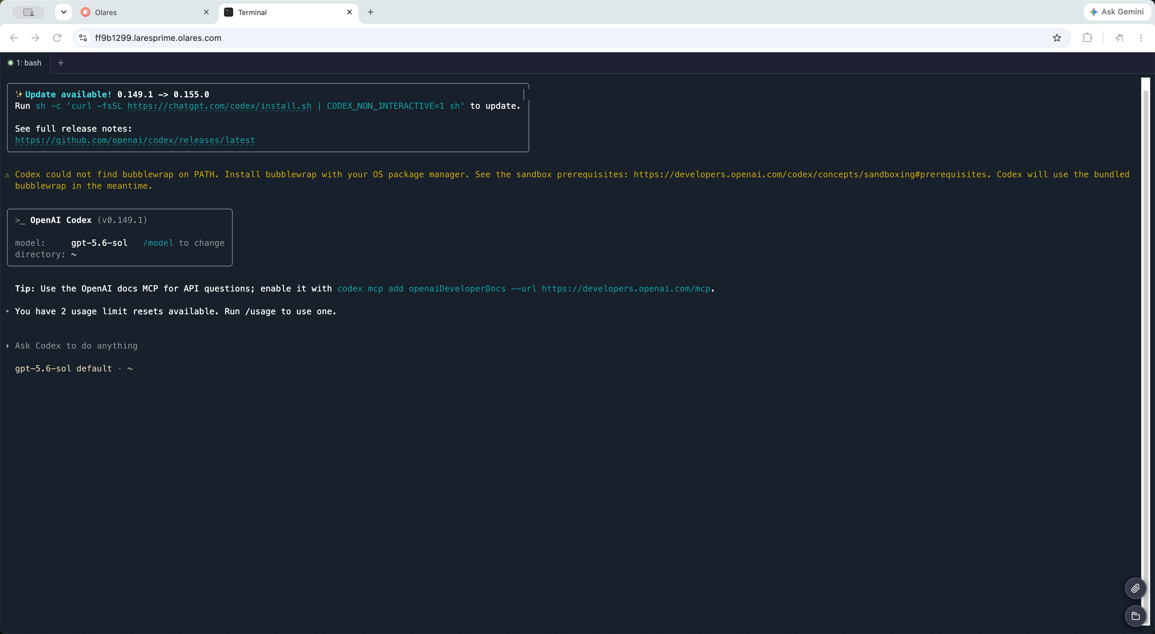 Codex CLI coding session