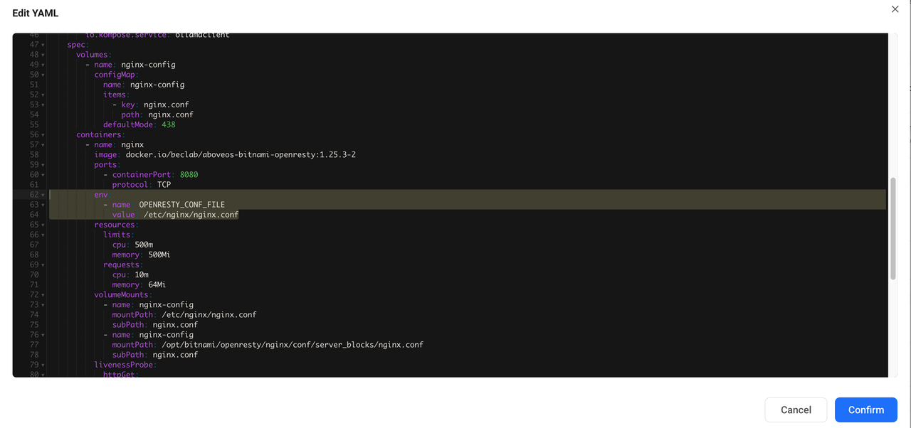 Edit YAML for Ollama deployment