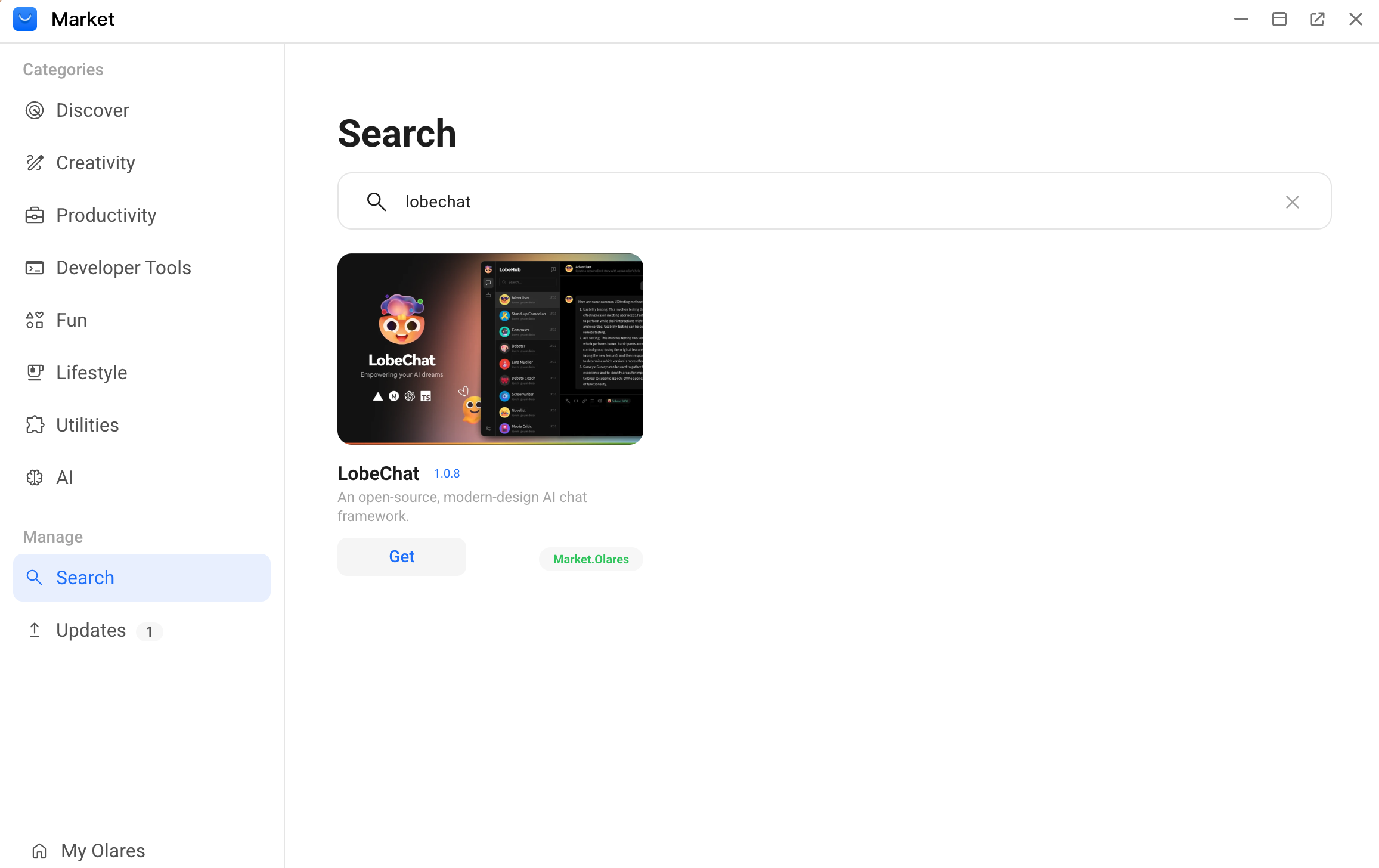 Search for LobeChat from Market