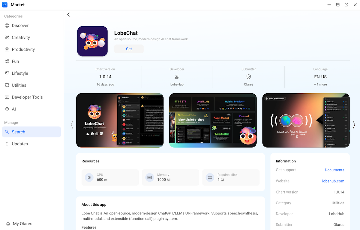 Search for LobeChat from Market