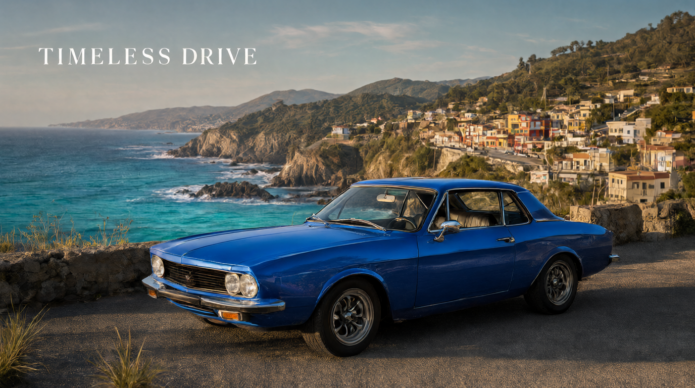 Edited poster with blue car paint and the coastal setting retained