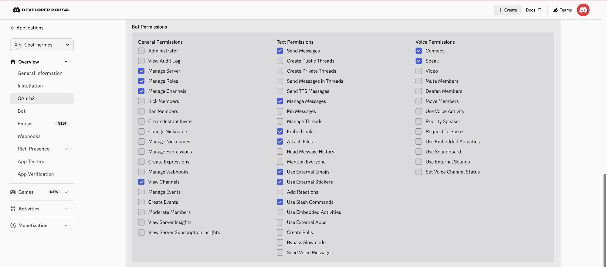 Bot permissions
