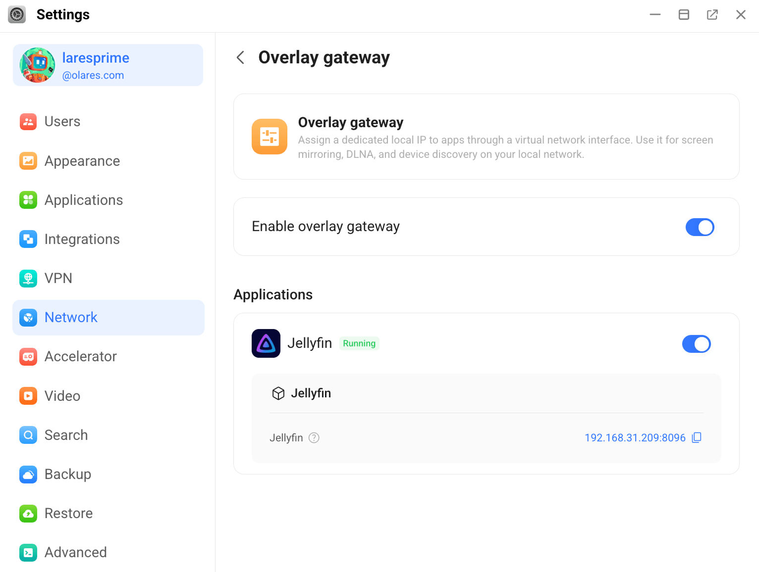 Enable overlay gateway for Jellyfin