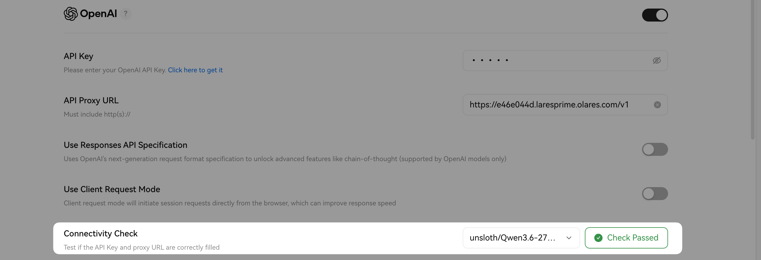 Connectivity check success