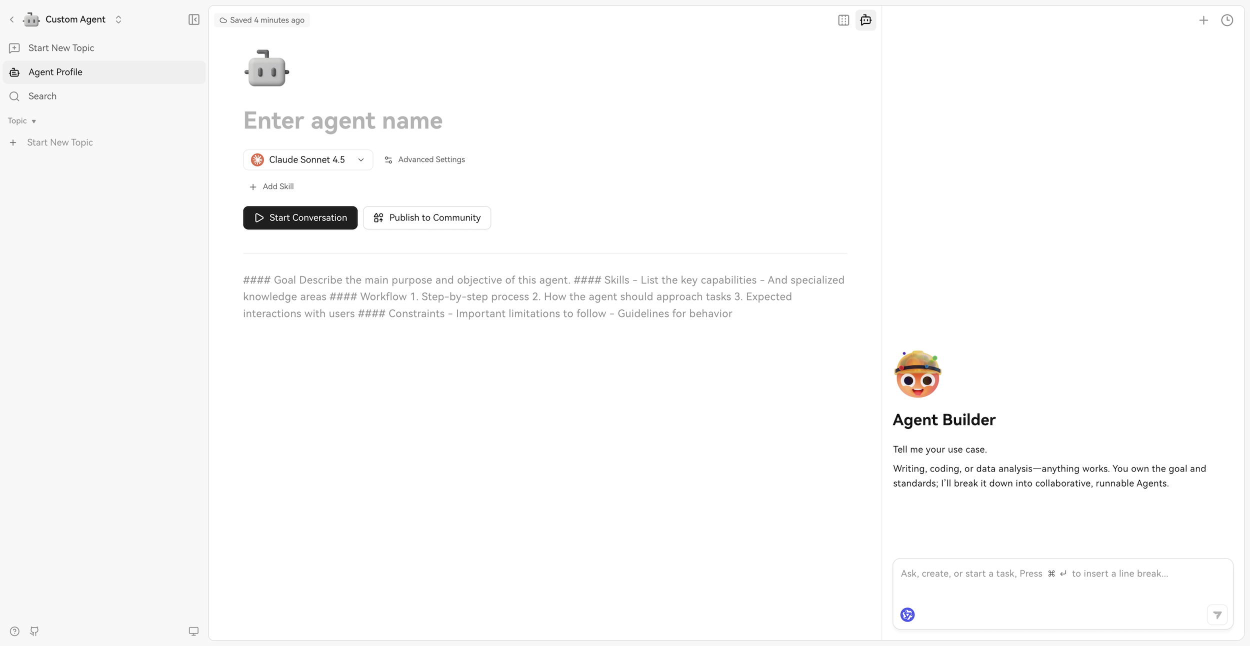 Custom agent profile