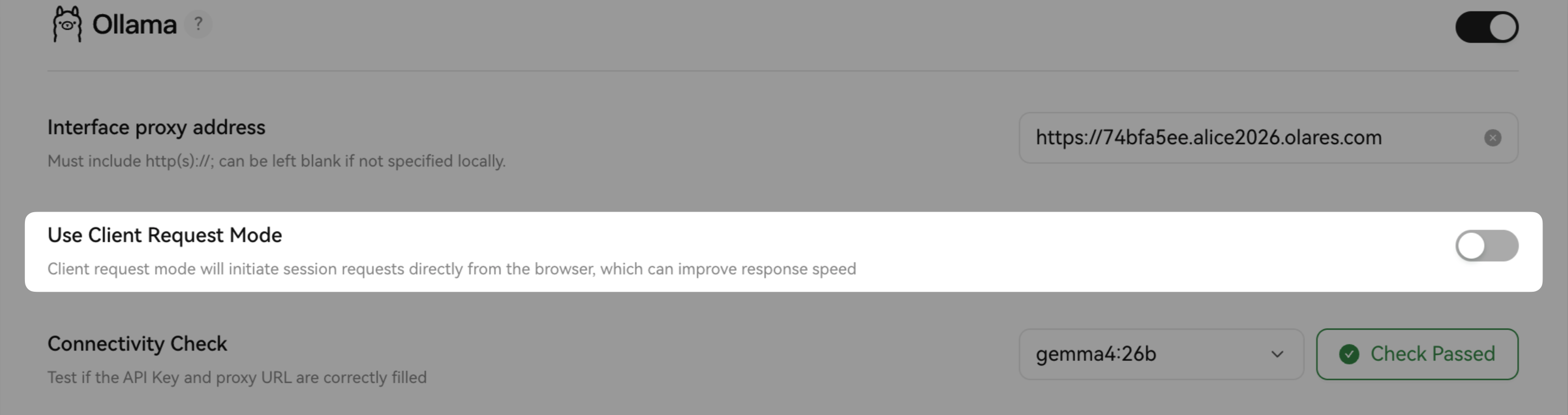 Disable the use client request mode option