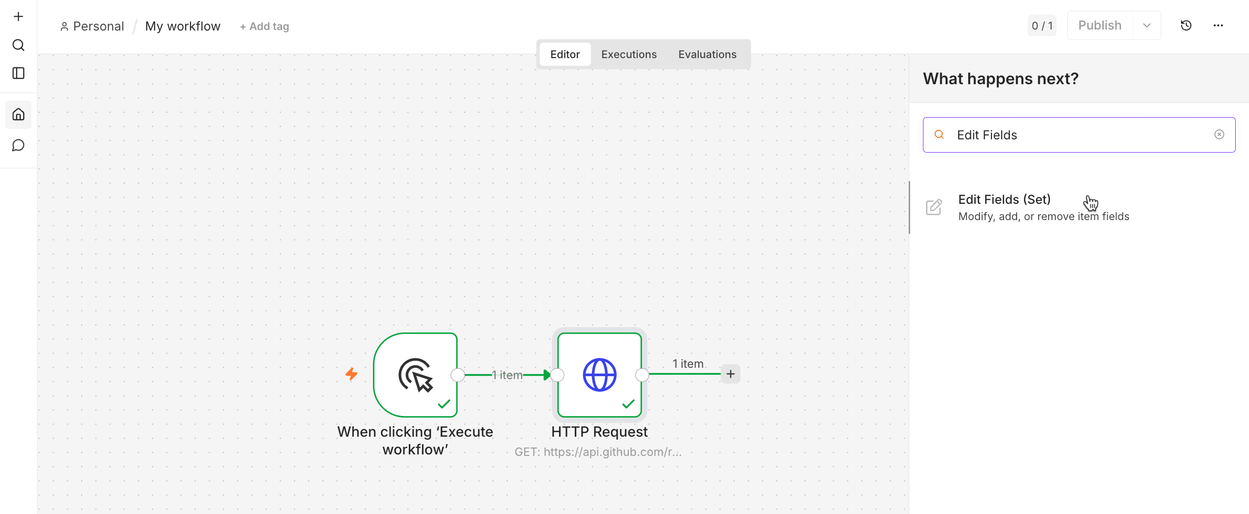 Add the Edit Fields node