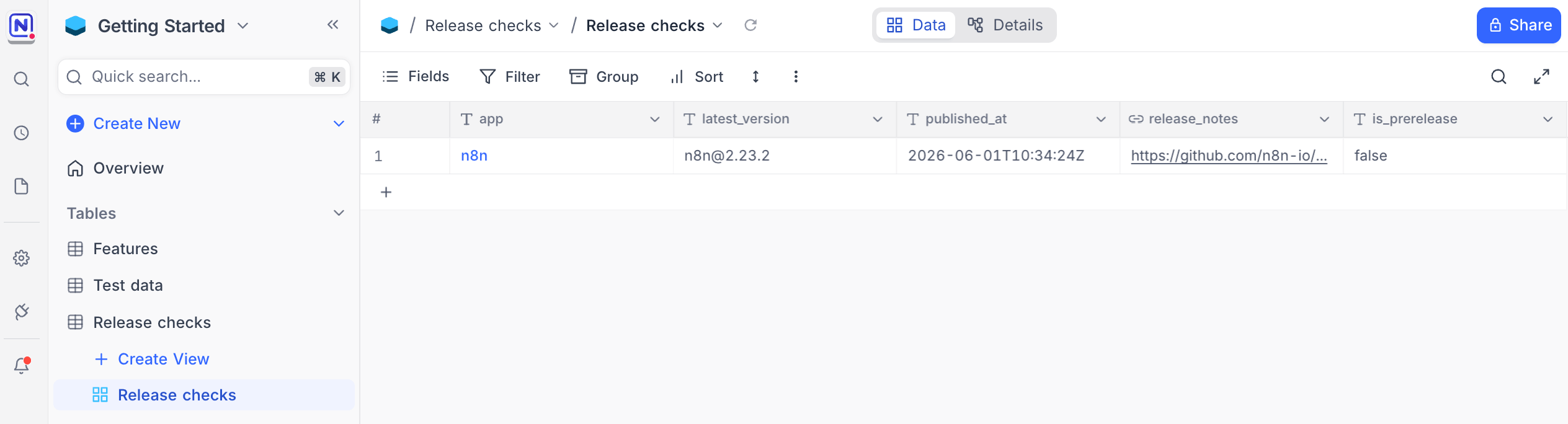 Check NocoDB result