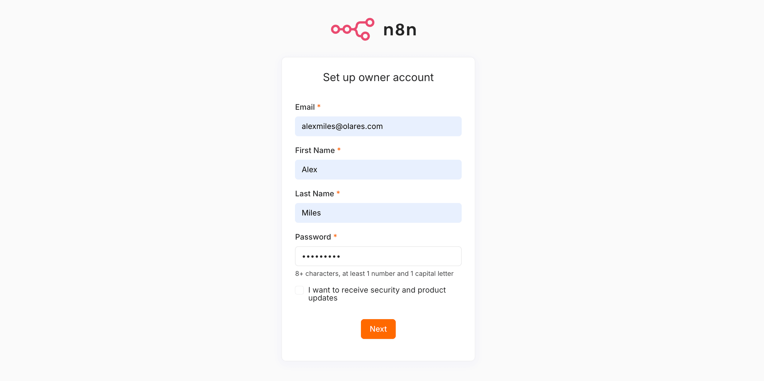 Create the n8n owner account