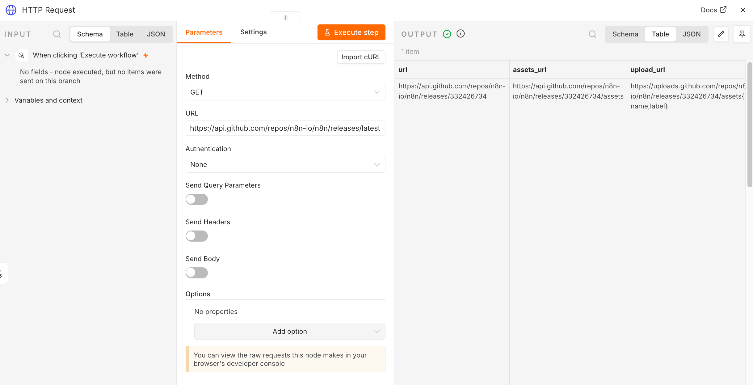 Execute the HTTP Request node