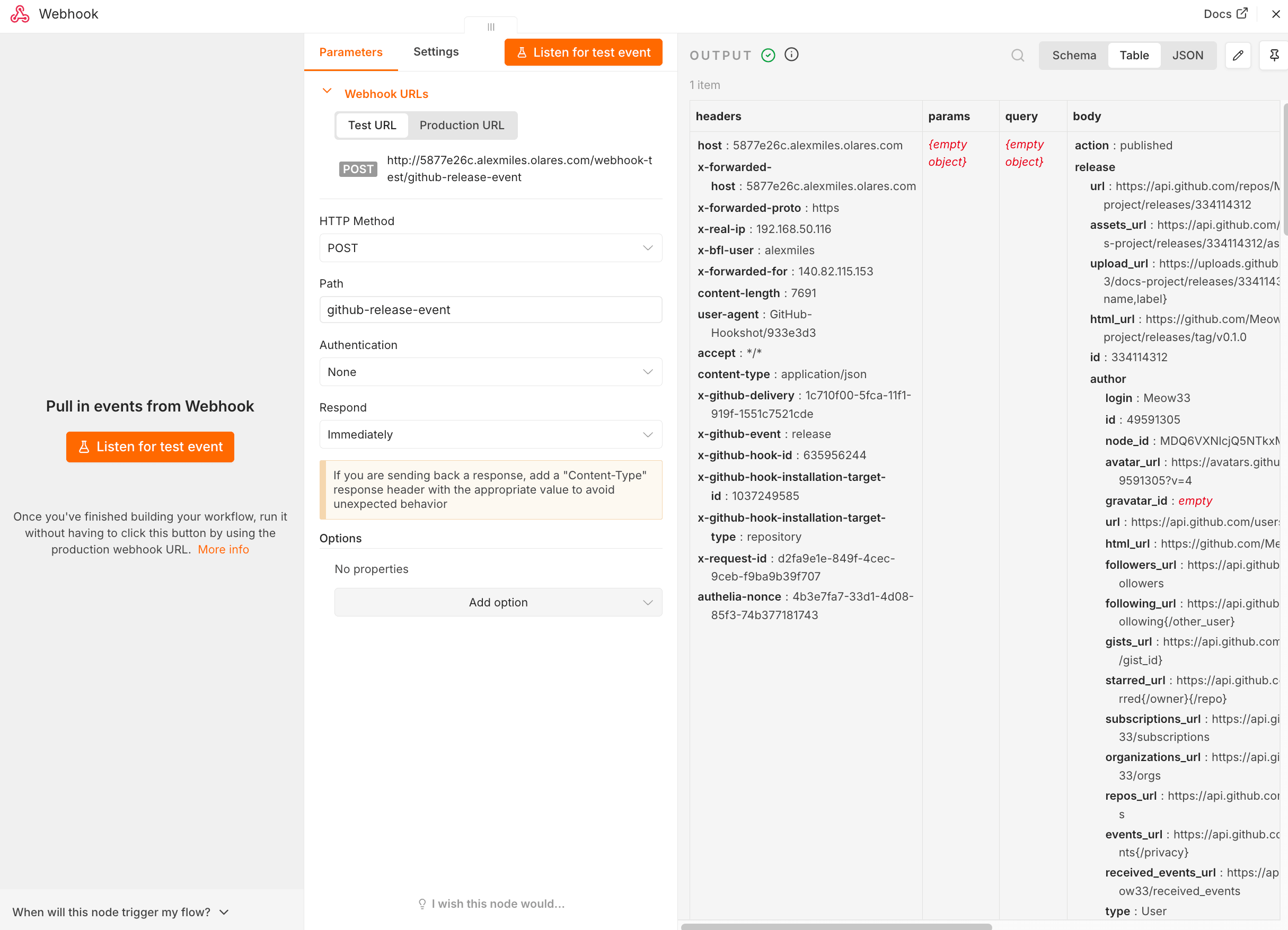 Webhook test result