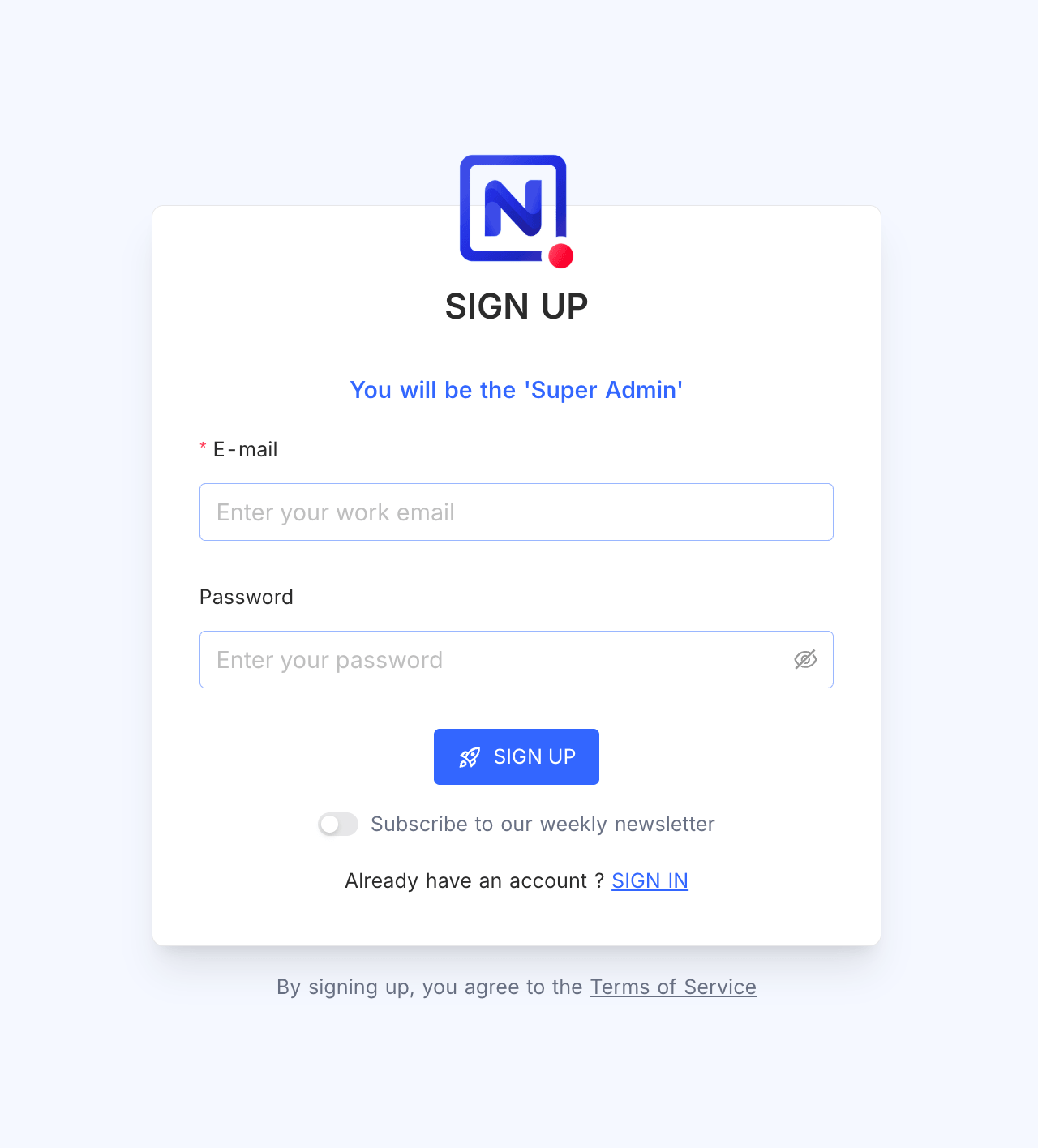 NocoDB registration page