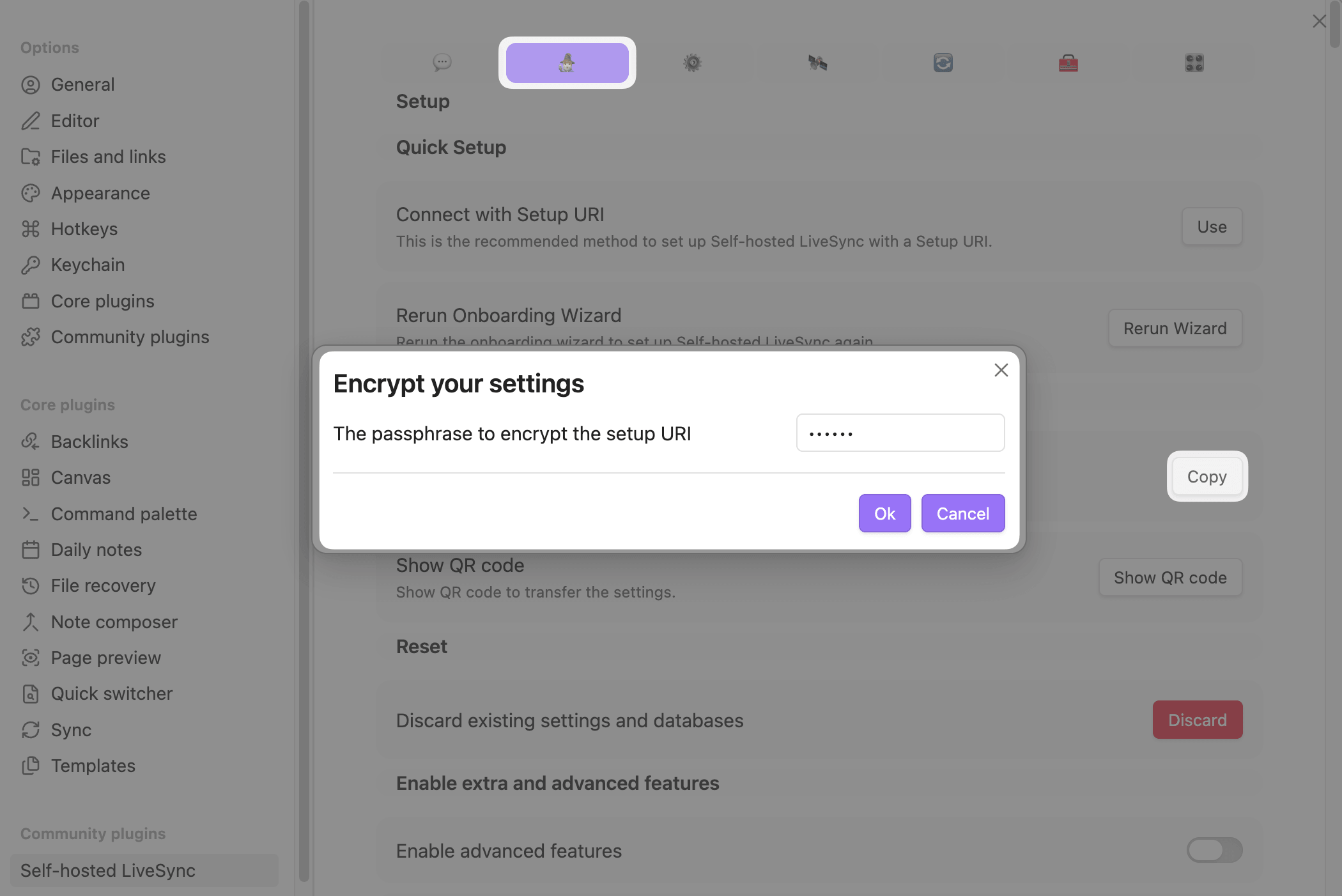 Copy setup URI from primary device