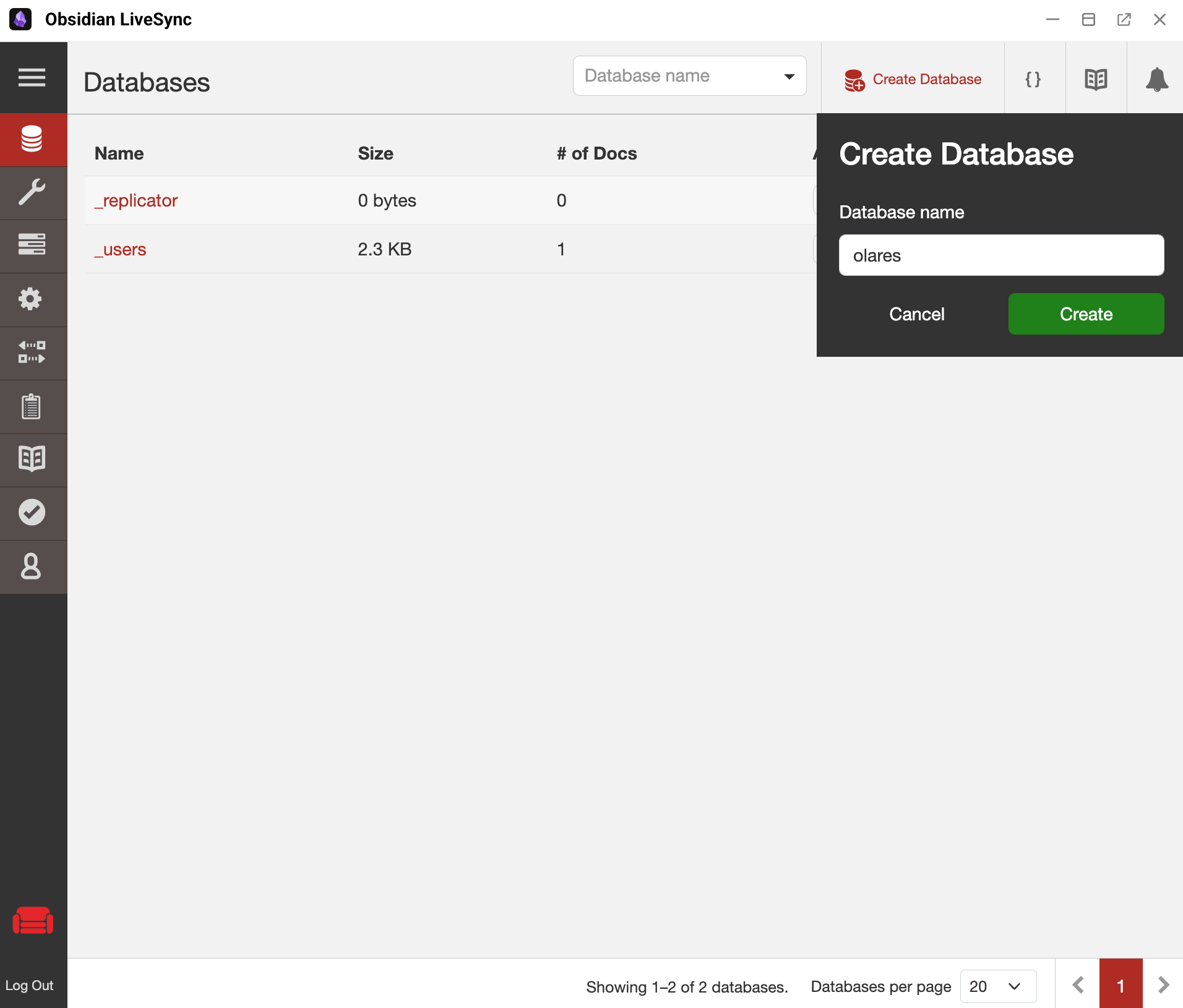 Create Obsidian LiveSync database