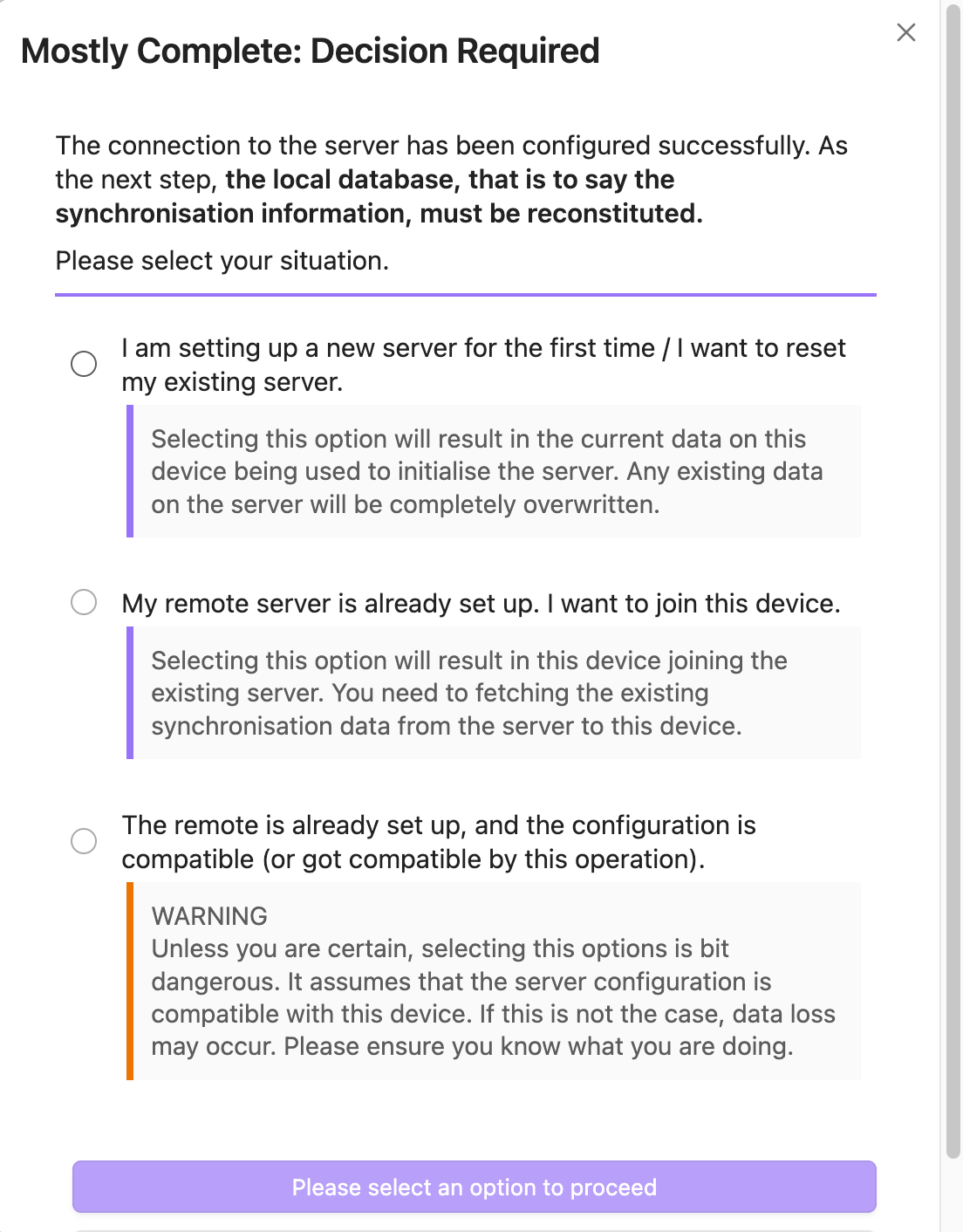 Initialize the remote server from the primary device