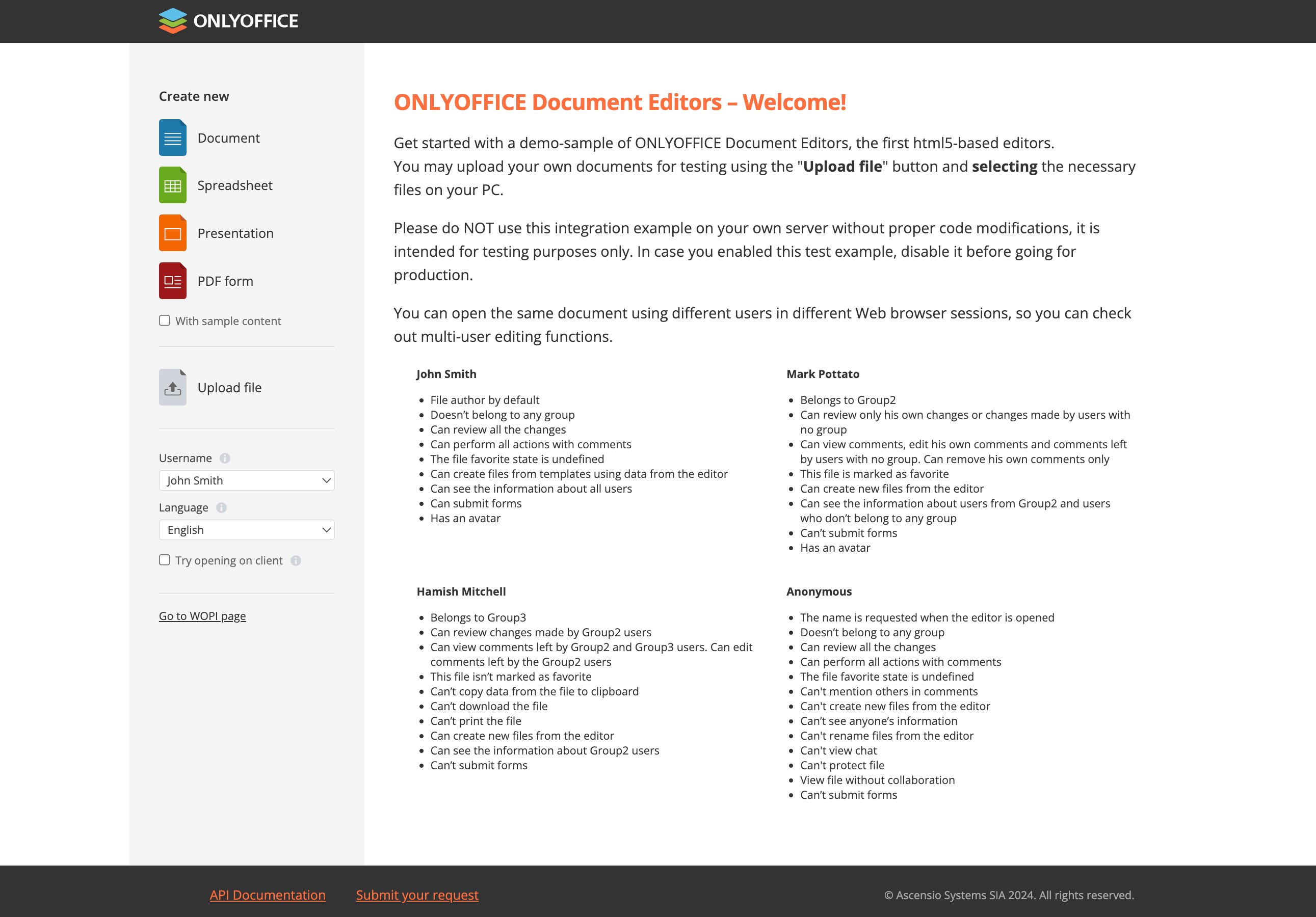 OnlyOffice main page