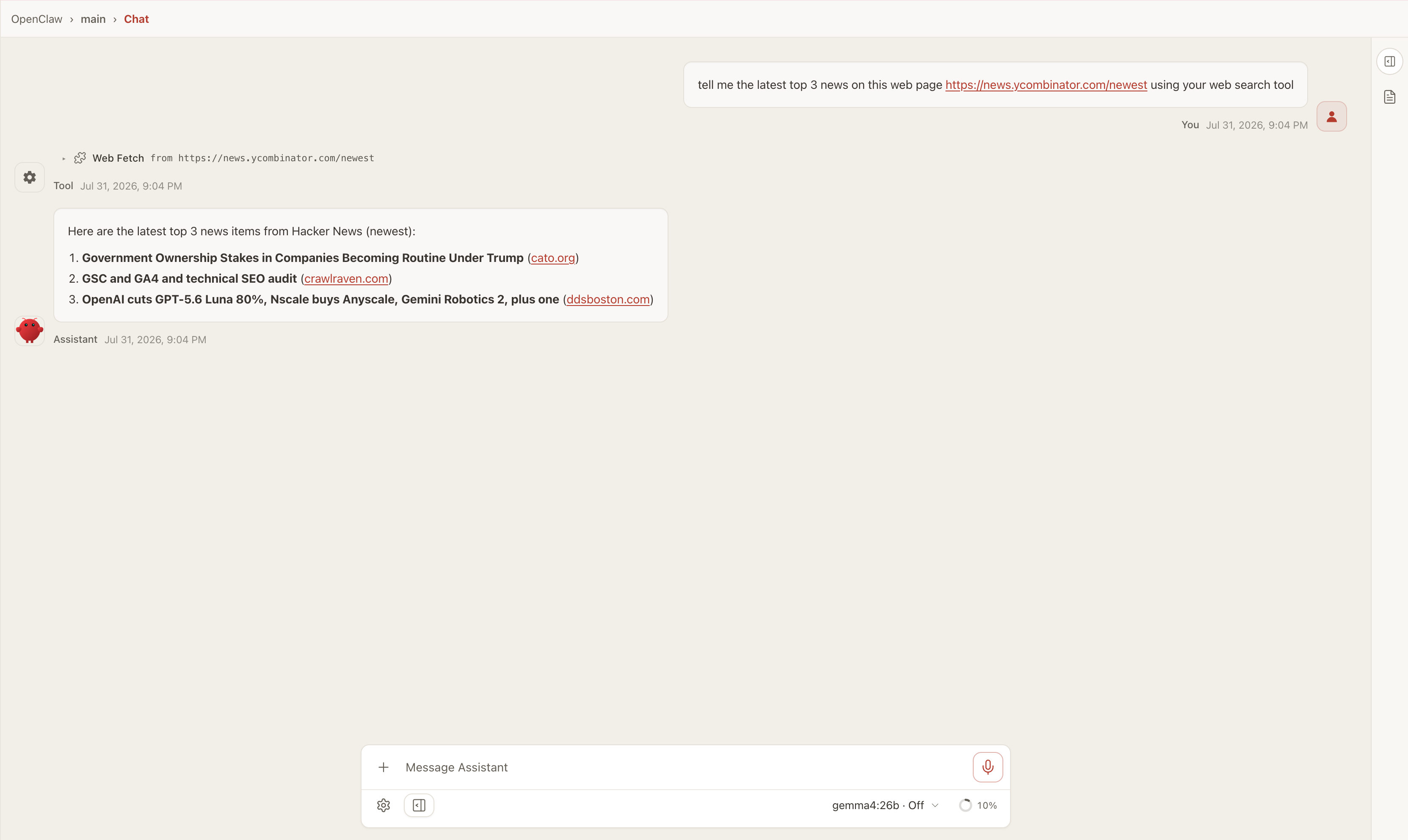 Web search results using SearXNG