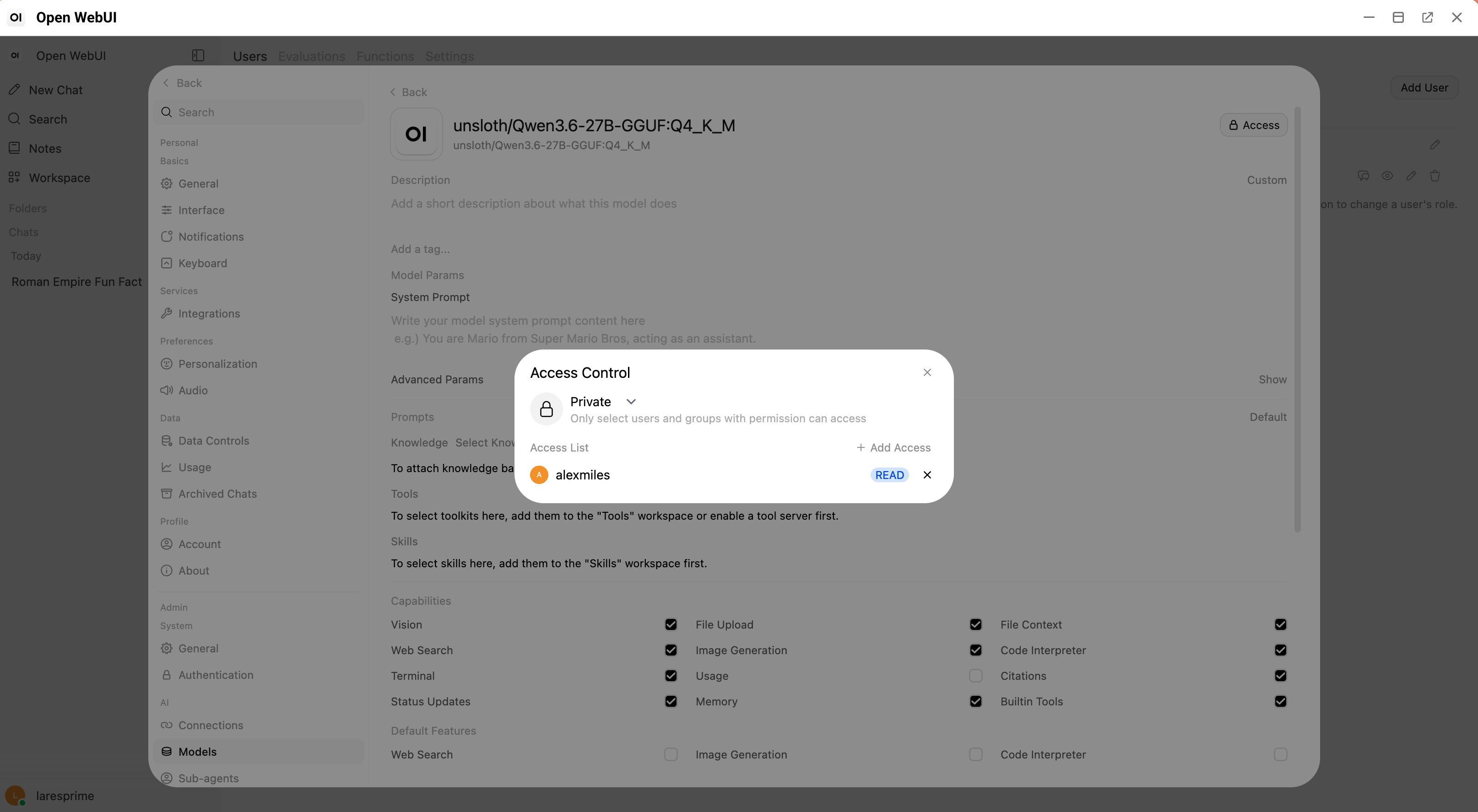 Model access list