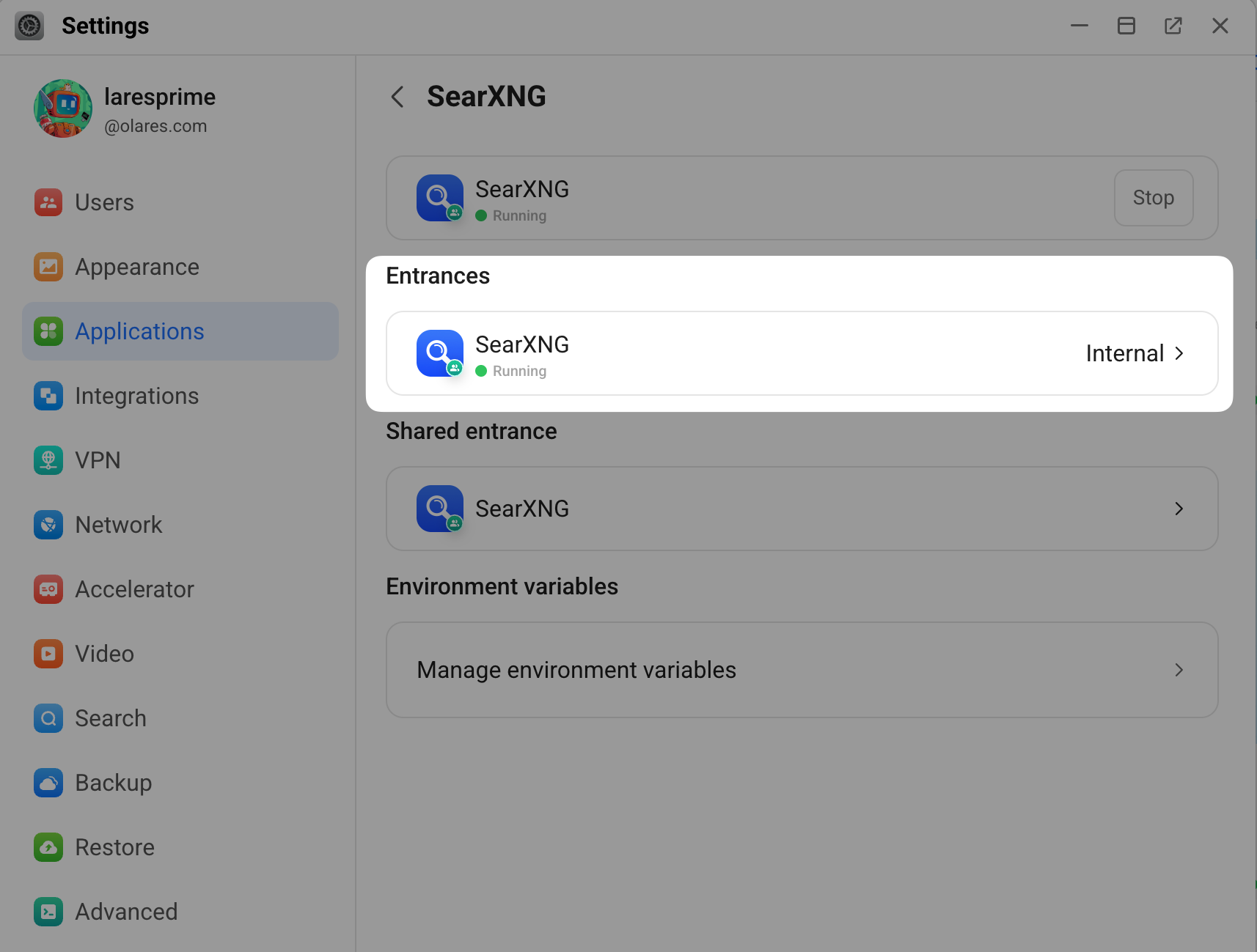 SearXNG endpoint