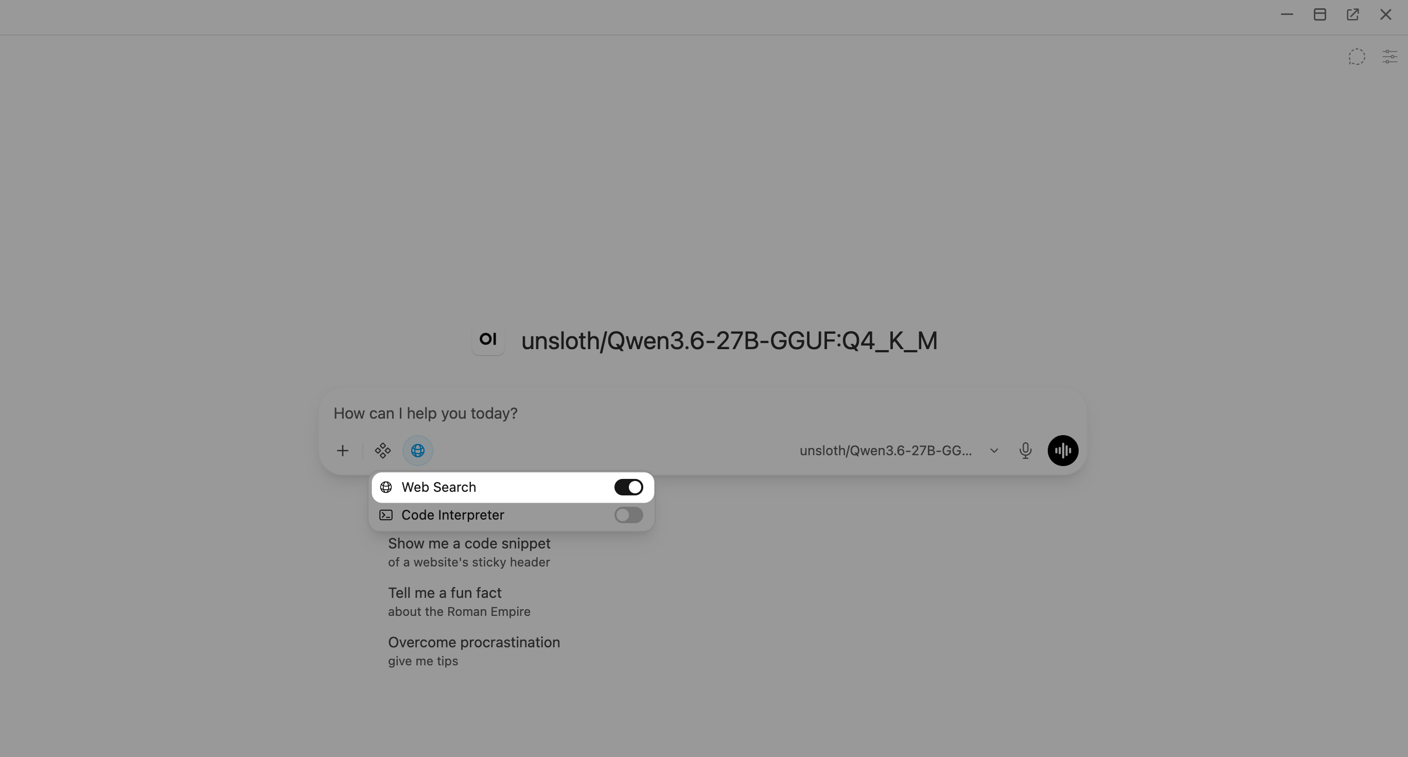 Web search enable in Open WebUI chat