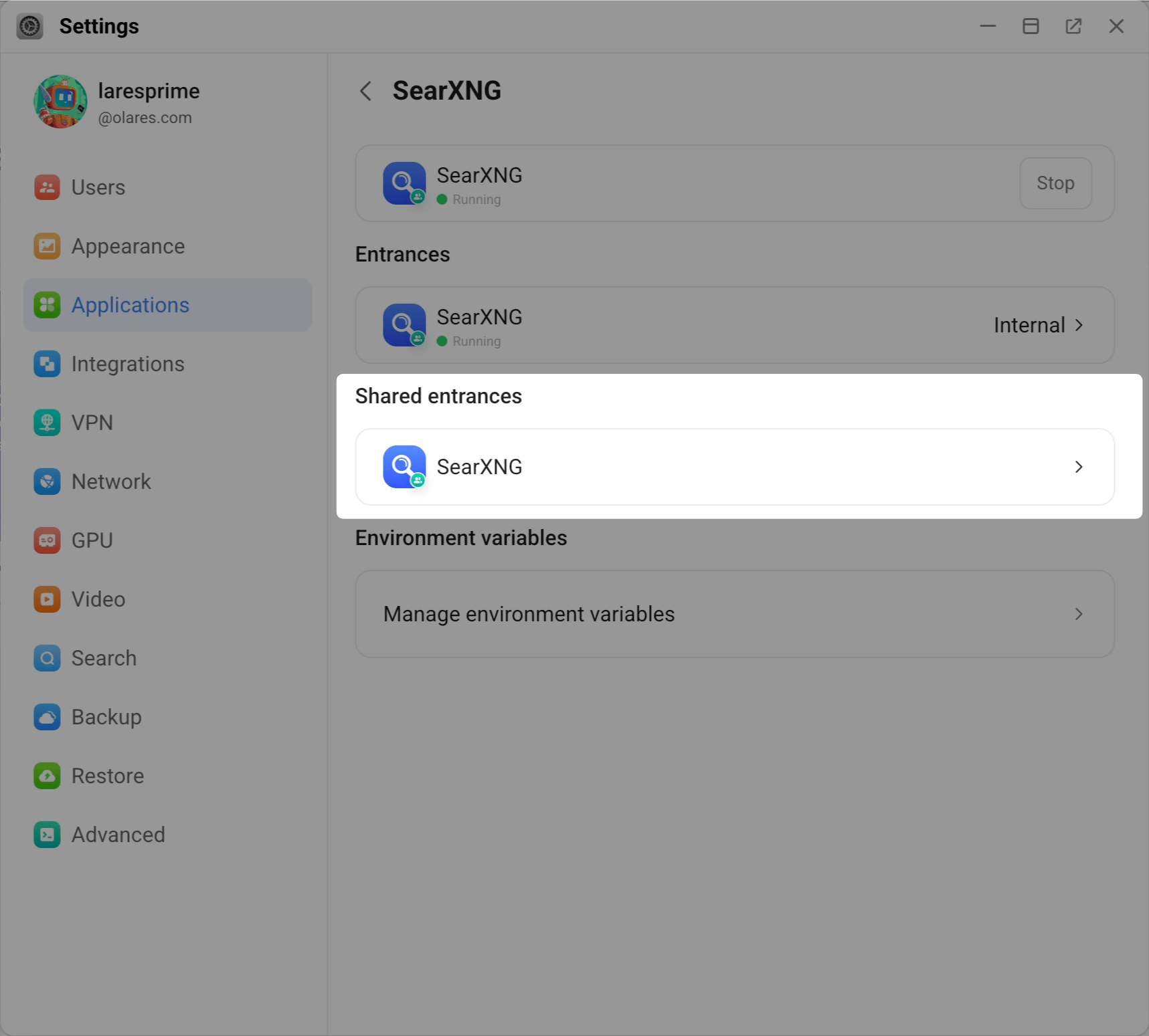 Get SearXNG shared endpoint