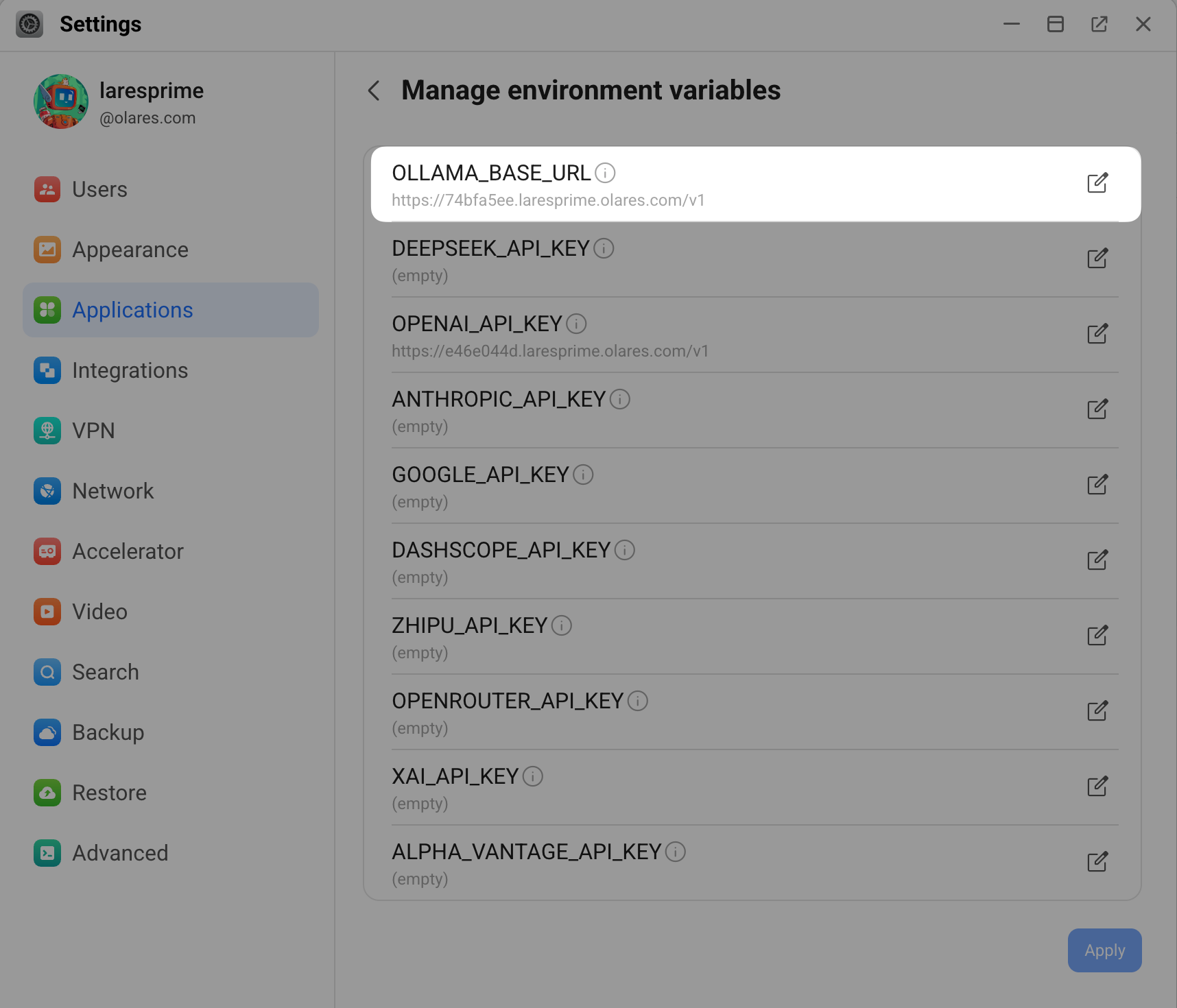 Configure environment variables