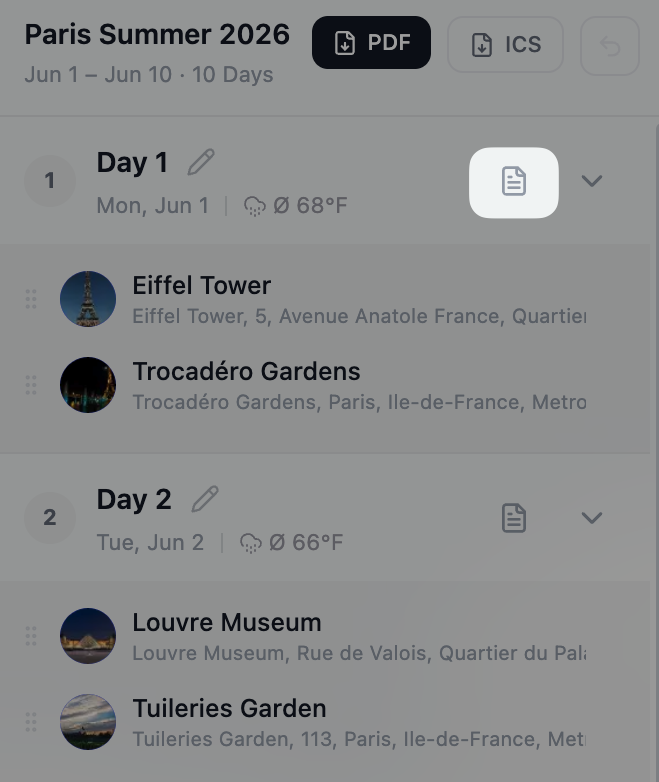 Add notes to days