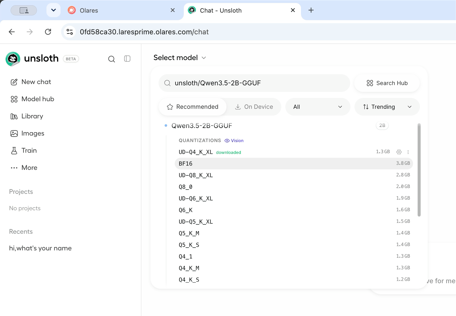 Select a GGUF quantization in Unsloth Studio